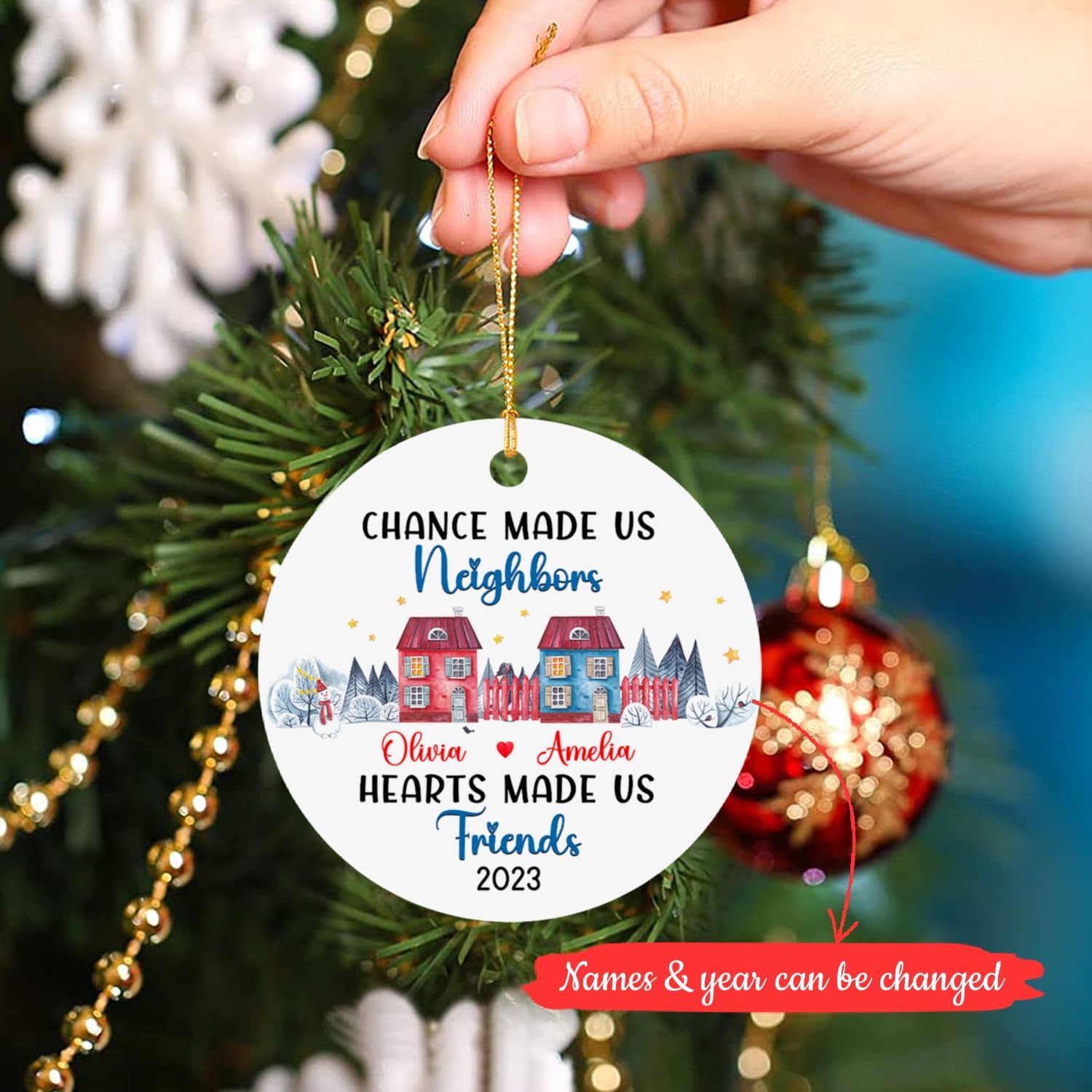 Chance Made Us Neighbors – Adorno de Navidad de vecino personalizado, recuerdo de Navidad personalizado de agradecimiento de vecino, regalos de