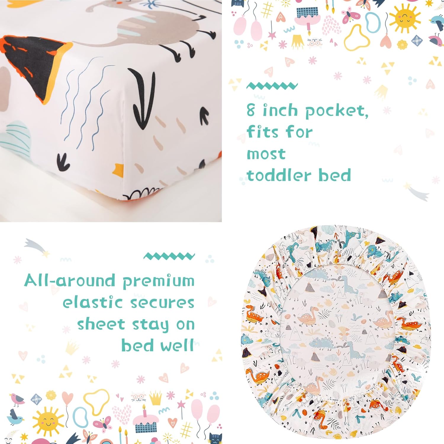 JSD Juego de ropa de cama de 4 piezas con diseño de dinosaurio para niños y niñas, incluye sábana encimera, sábana bajera, edredón acolchado y funda