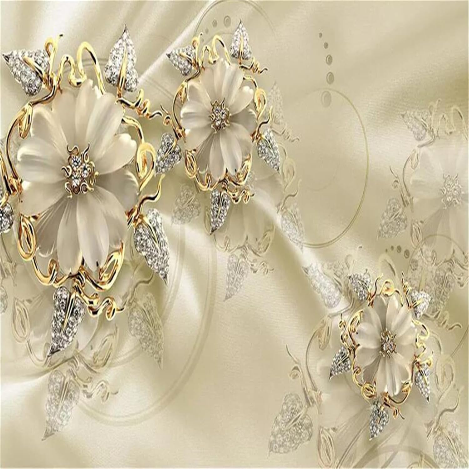 Murales de pared de flores con diseño de camafeo dorado, adhesivo de pared personalizable para sala de estar, calcomanía de pared sin arrugas, buena