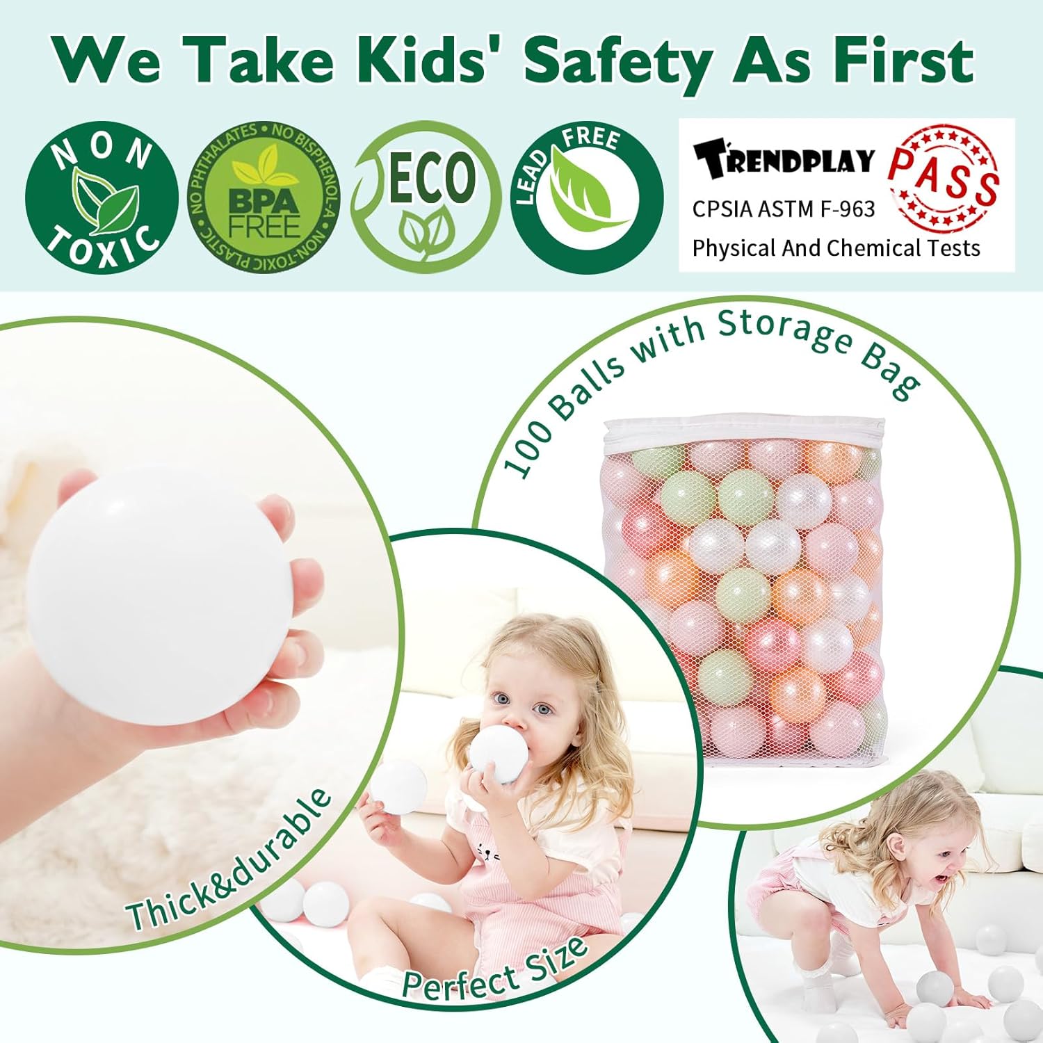 TRENDPLAY Bolas de plástico para hoyo de pelotas, 100 unidades, bolas de juguete para niños, bolas de juguete para fiestas de cumpleaños, juegos,