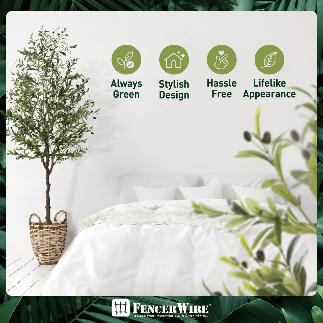 Fencer Wire Árbol topiario artificial en maceta, rama de olivo sintético y fruta, decoración moderna de planta sintética en maceta para interiores,