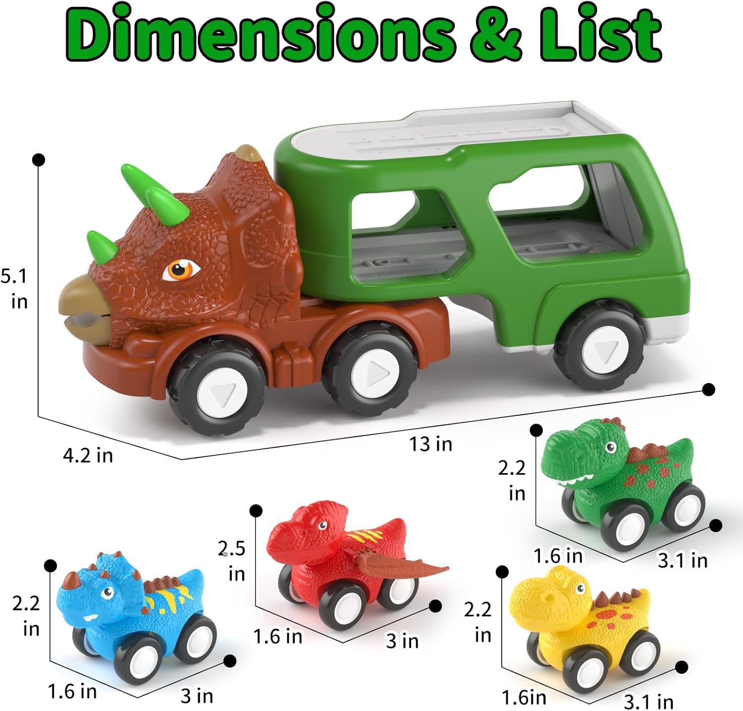 Camión de dinosaurios de juguete para niños pequeños de 1 a 3 2 a 4 años, auto de dinosaurio 5 en 1 para niños y niñas, juguete para niños de 1, 2,
