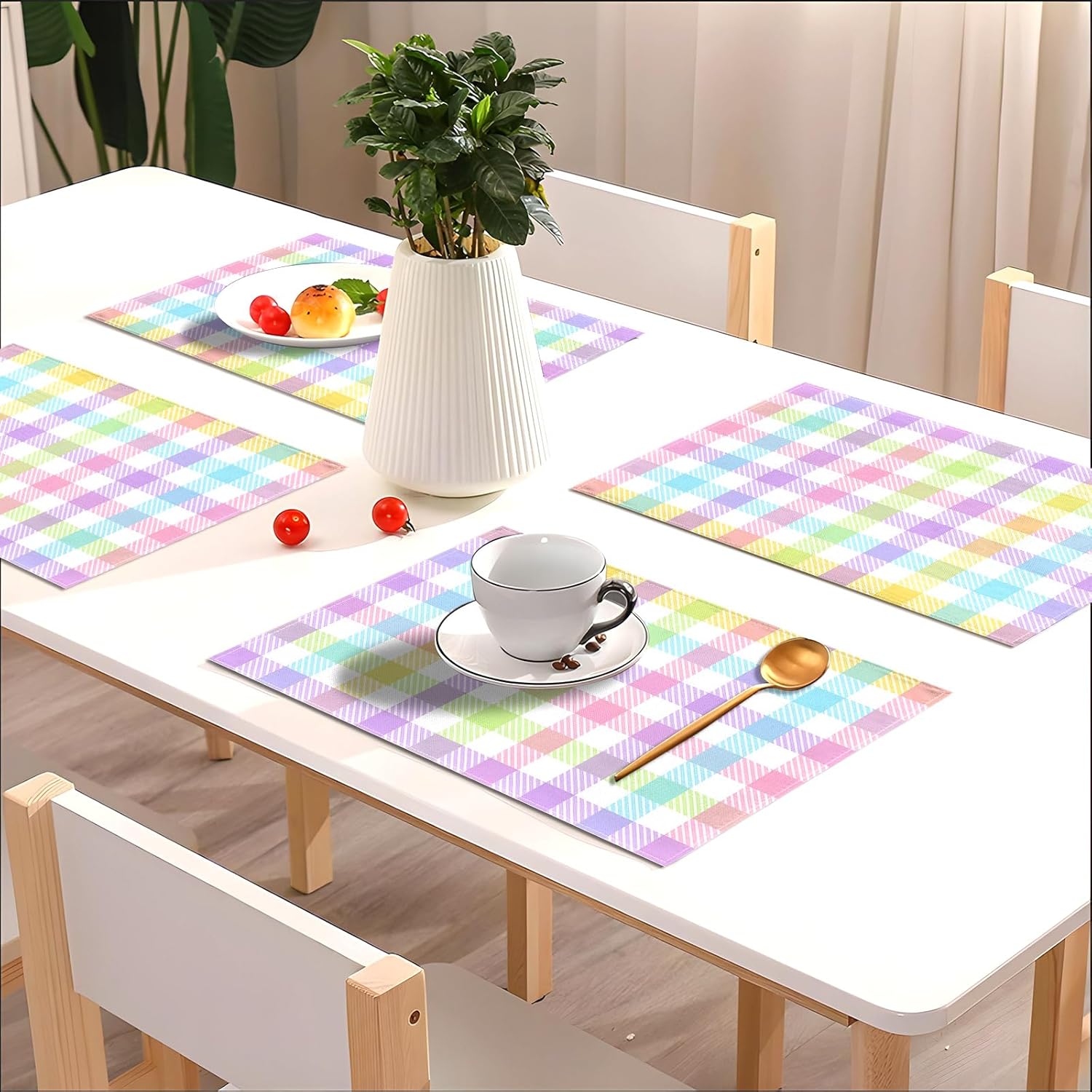 Nepnuser Juego de 4 manteles individuales de lino con diseño de búfalo de Pascua, rústicos, para decoración de mesa de comedor, cocina, hogar,