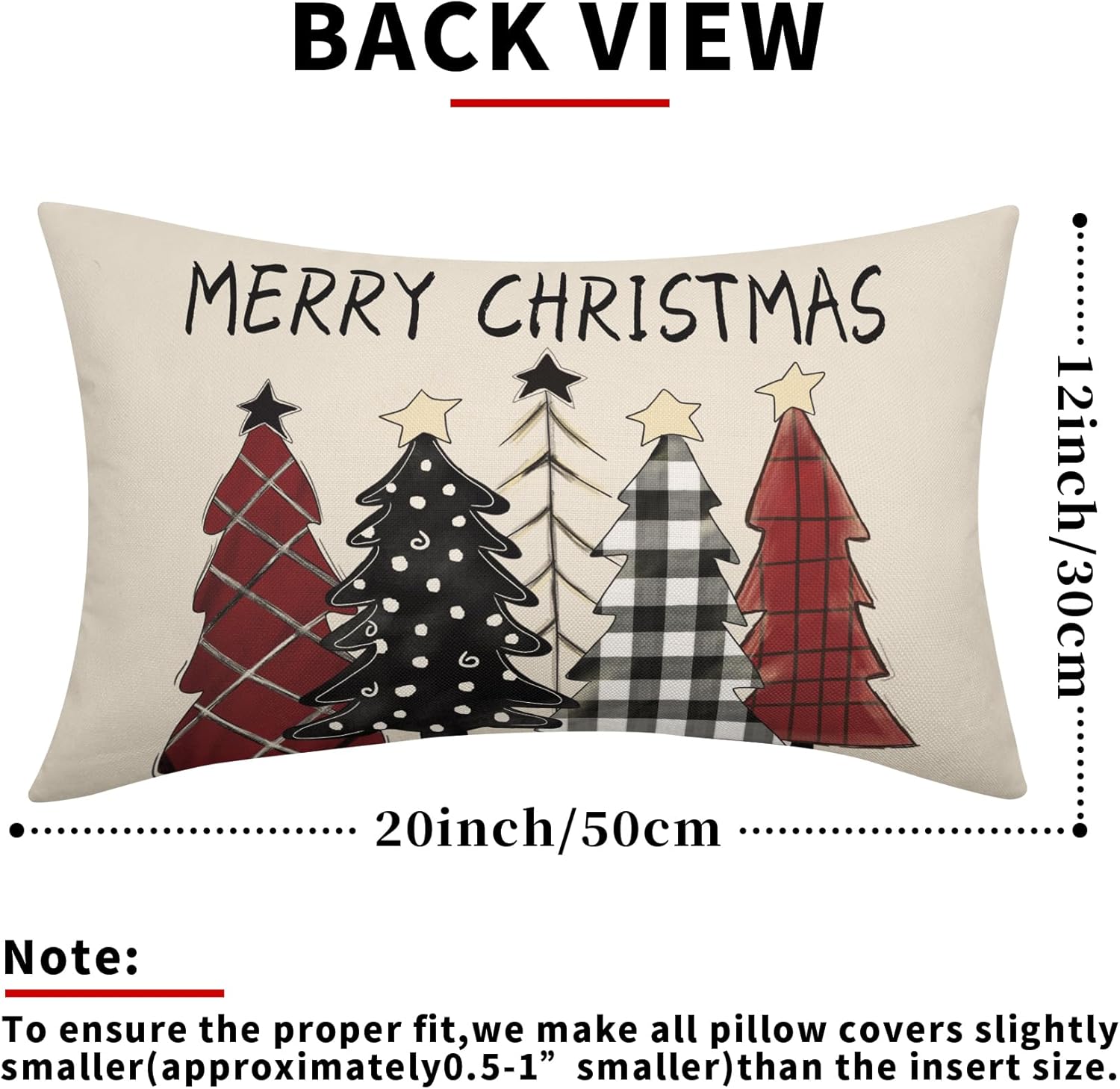 Juego de 2 fundas decorativas de cojín lumbar de 12 x 20 pulgadas, diseño de cuadros blancos y negros, con diseño de árboles rojos de Navidad, para