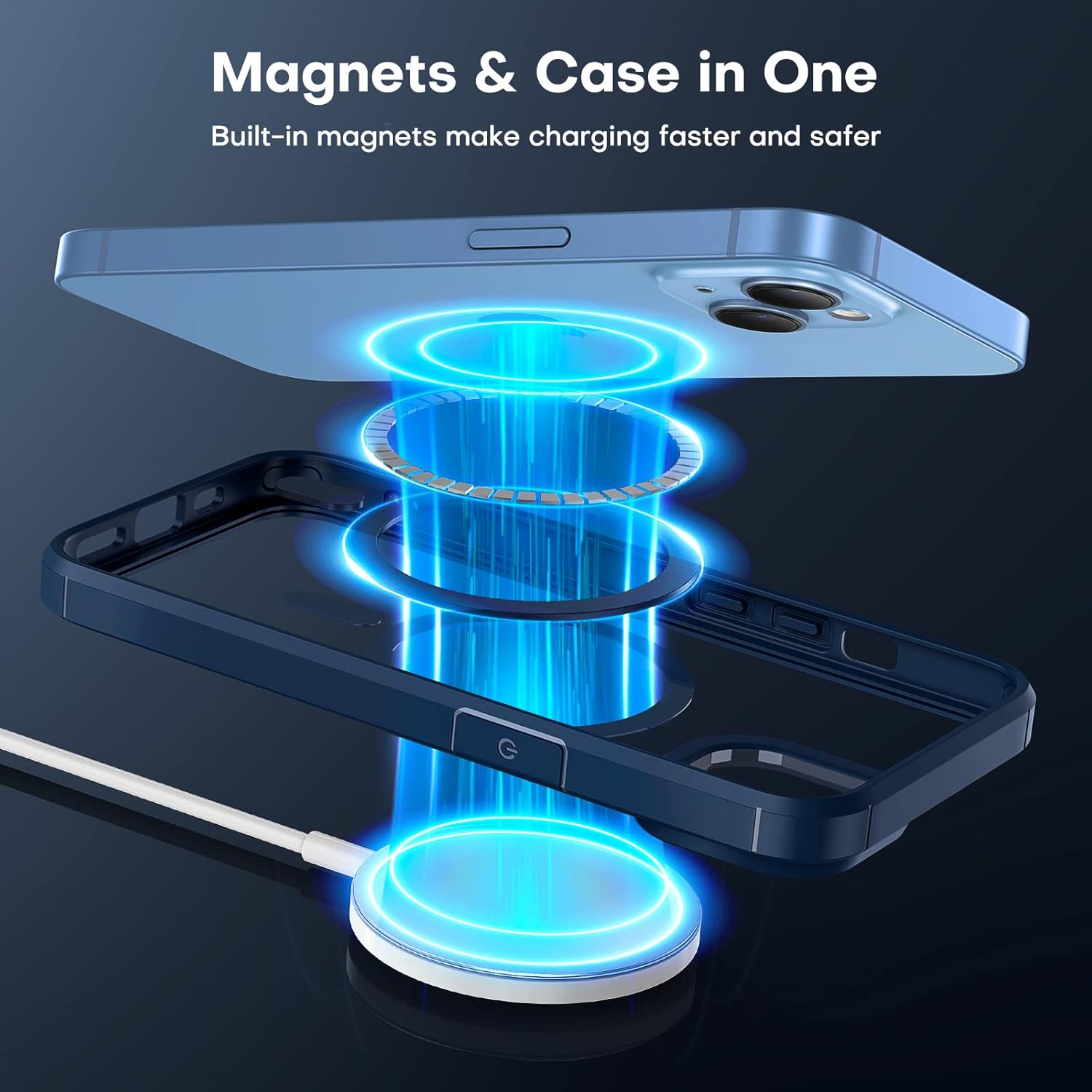 TAURI Funda magnética 5 en 1 diseñada para iPhone 13 para iPhone 14, compatible con MagSafe con 2 protectores de pantalla + 2 protectores de lente
