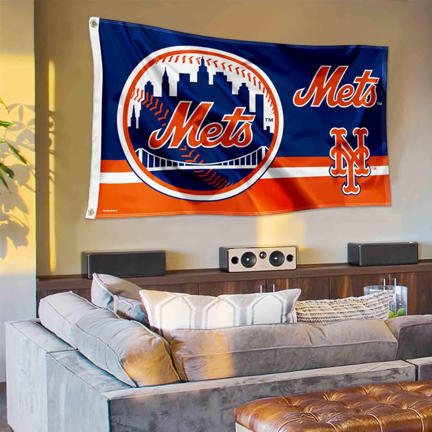 Bandera con logotipo de los New York Mets de 3 x 5 pies con ojal