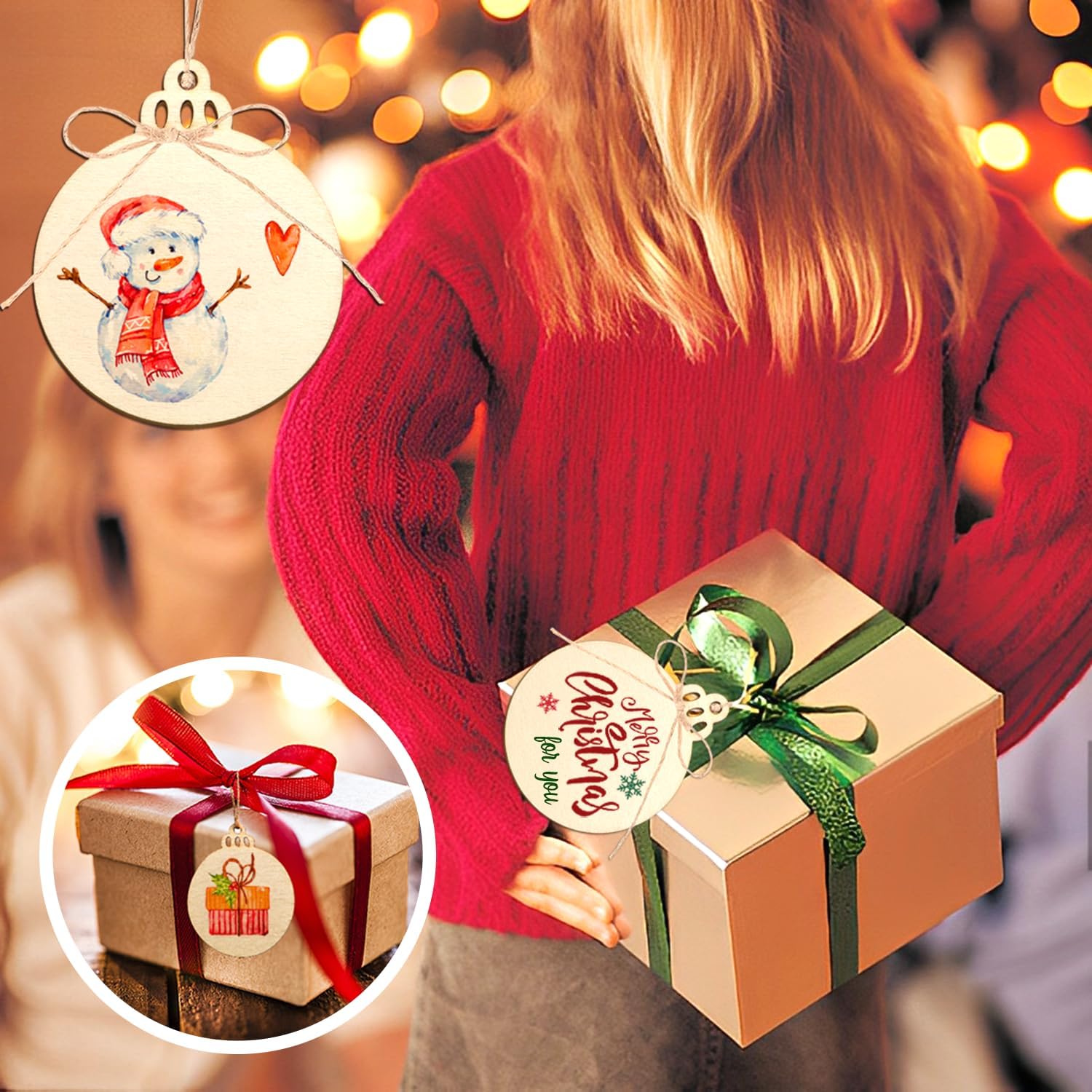 Artmag 100 piezas de adornos colgantes de madera sin terminar de Navidad, discos de madera redondos en blanco para niños, manualidades, centros de