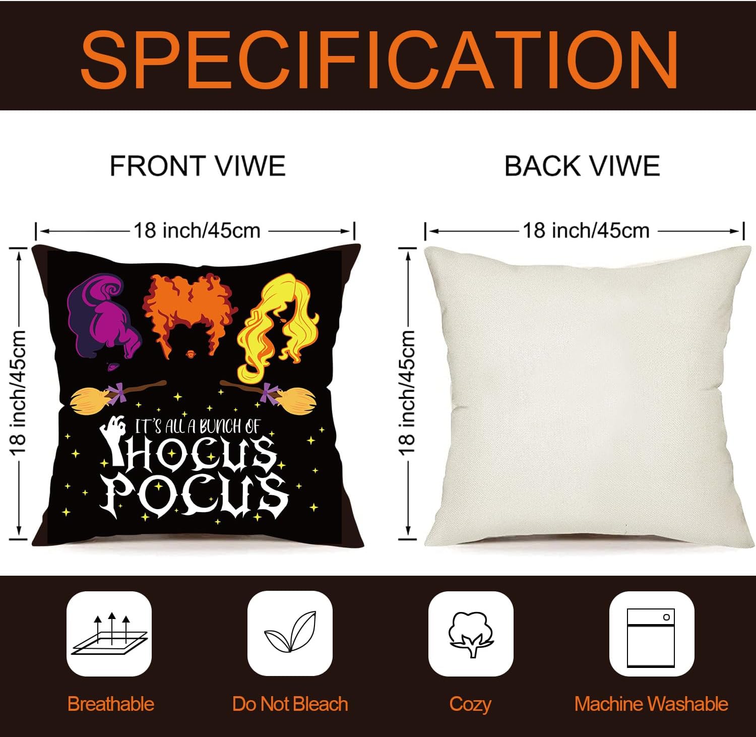 Fundas de almohada de Halloween de 18 x 18 pulgadas, juego de 4 fundas de almohada de Hocus Pocus, Amuck y castillo, color negro, Sanderson Sisters