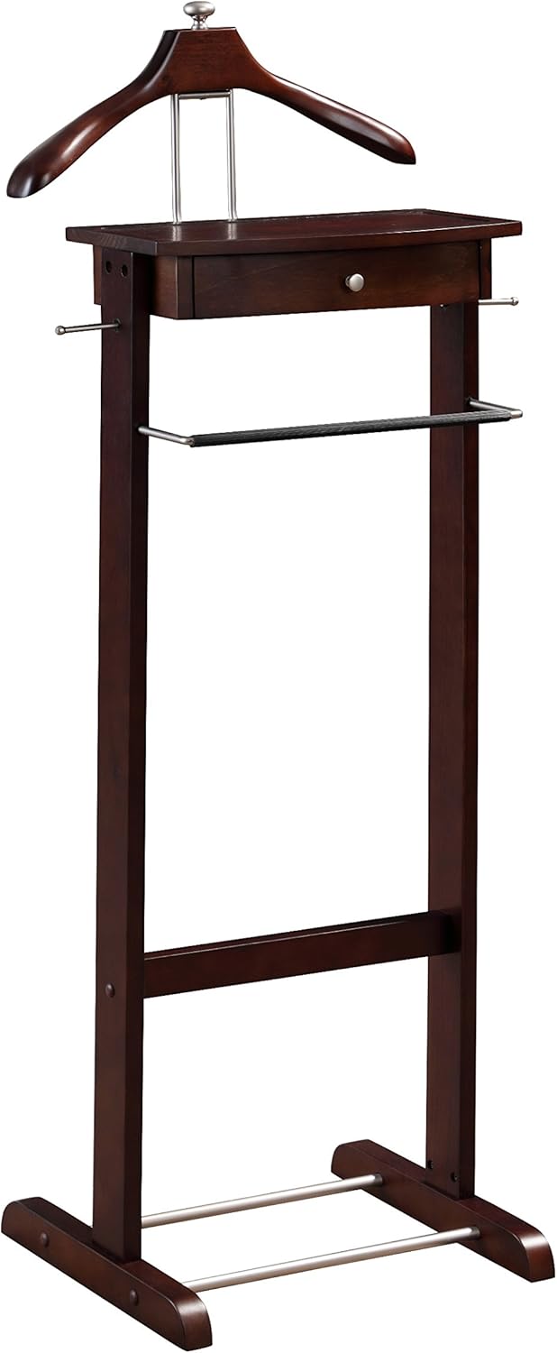 Proman Products Kingston III VL16260 – Soporte de valet con cajón, colgador de contorno, barra para pantalones, ganchos para cinturón y corbata y