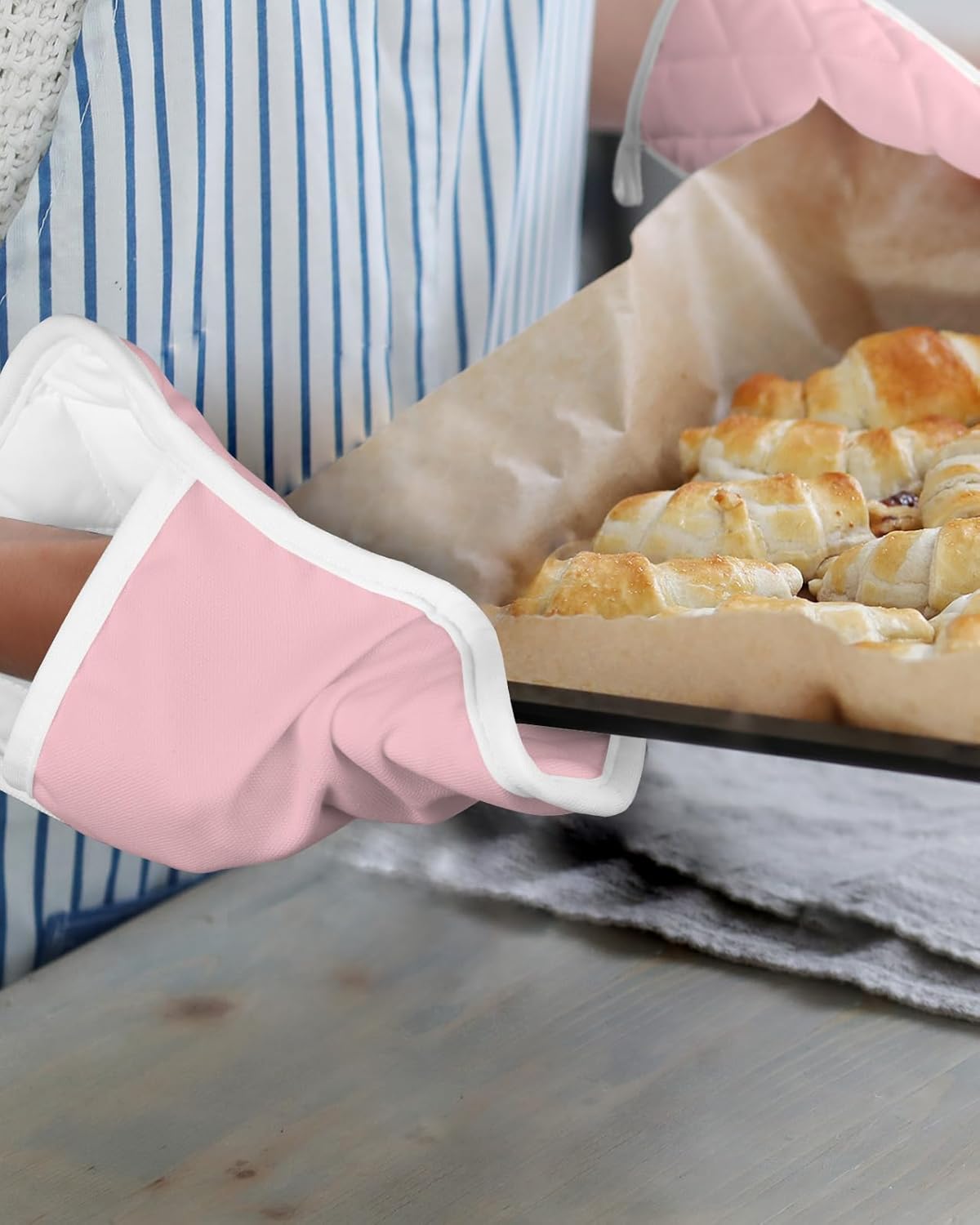 Juego de 3 agarraderas de tela de toalla para cocina, antideslizantes y aislantes de calor, con bolsillo, guantes gruesos para horno, posavasos para