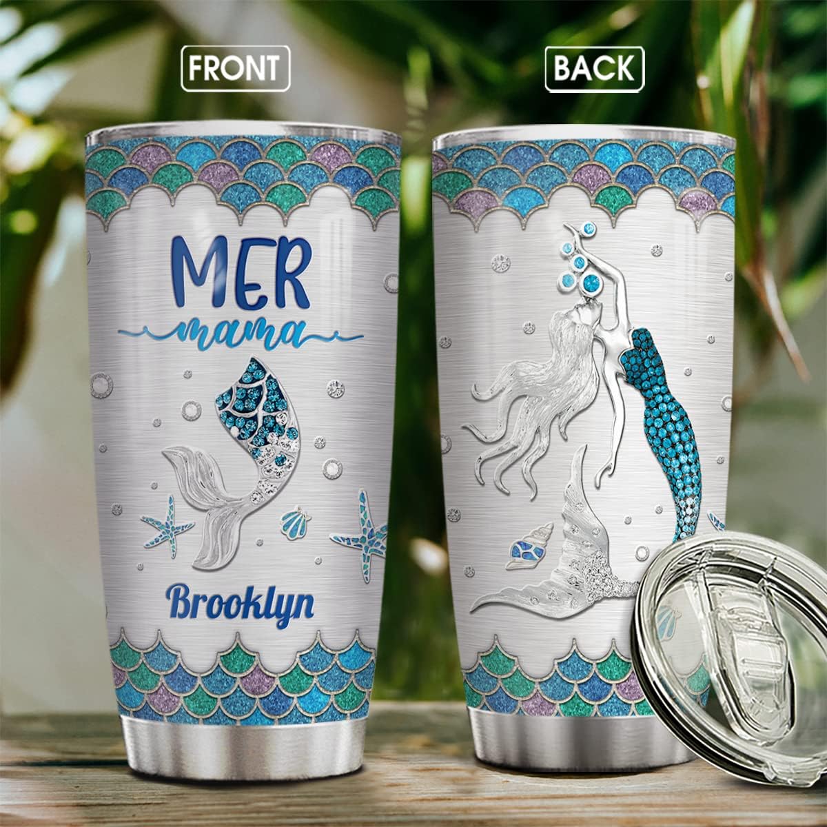wowcugi Vaso de regalo para mamá de hija e hijo personalizado Mer Mama Taza de sirena con aislamiento térmico de 20 oz 30 oz con tapa, taza de viaje