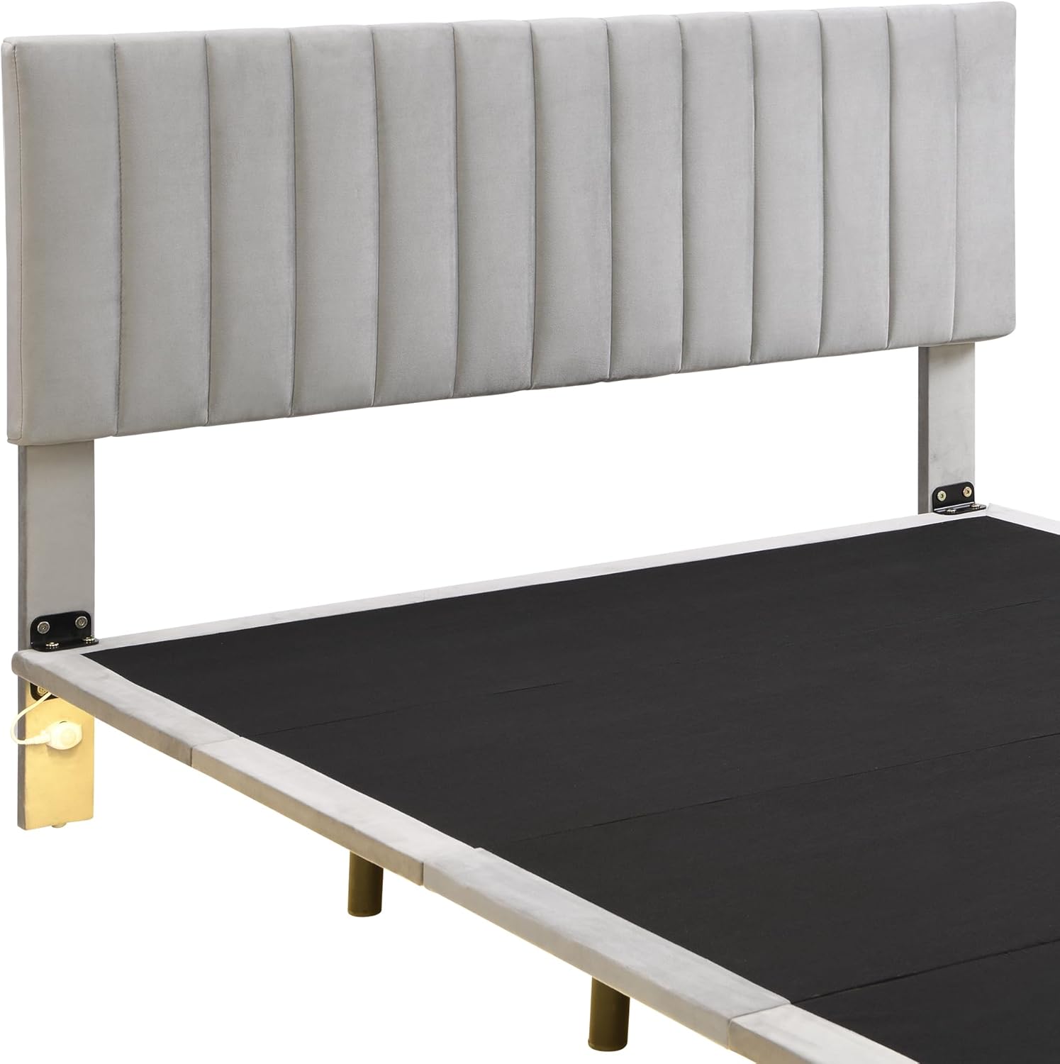 Merax Base de cama tapizada de terciopelo flotante tamaño Queen con sensor de luz y cabecero para adolescentes y adultos, color gris