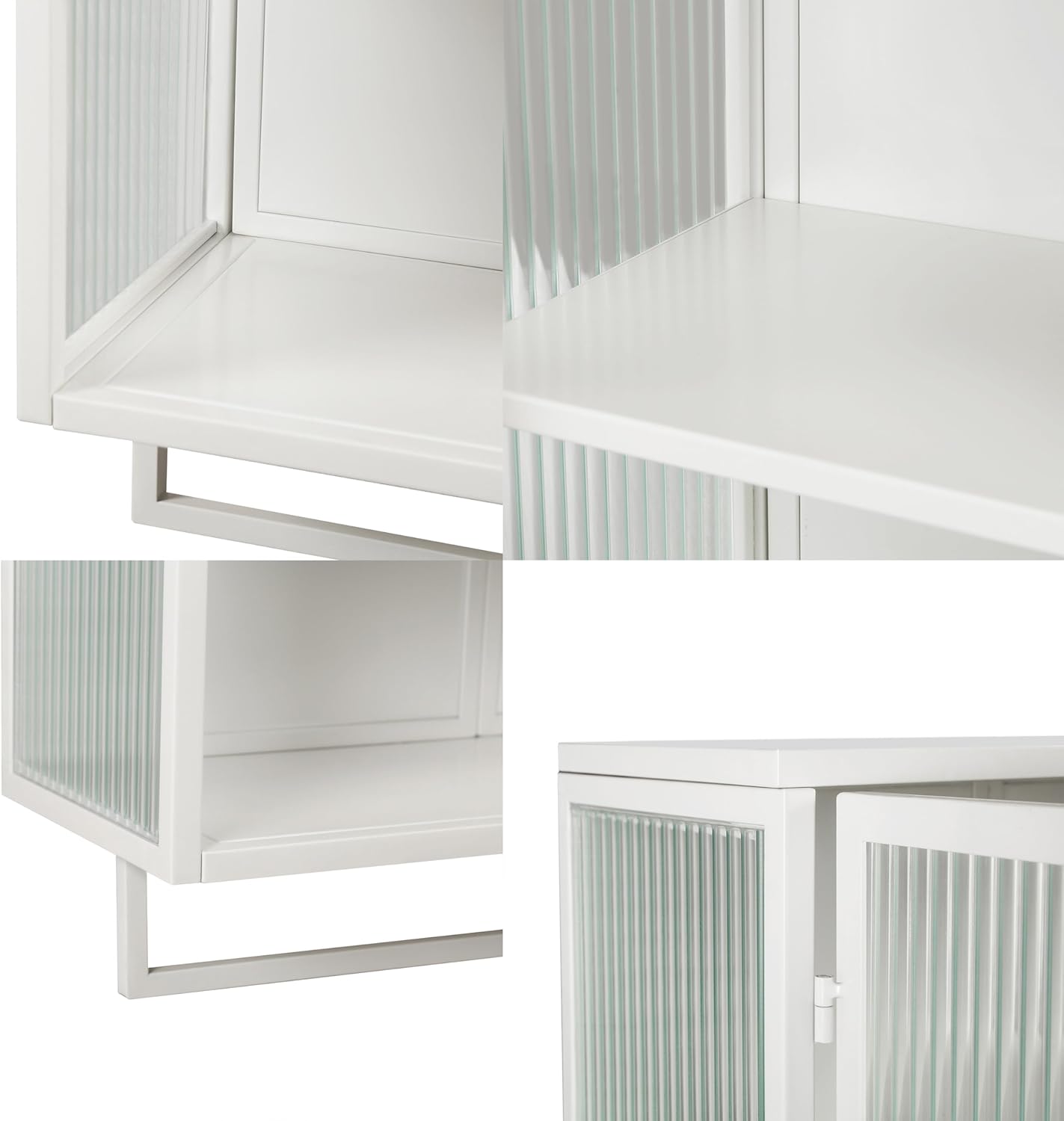 Armario de pared de doble puerta de vidrio estilo retro con estantes desmontables para oficina, comedor, sala de estar, cocina y baño, color blanco
