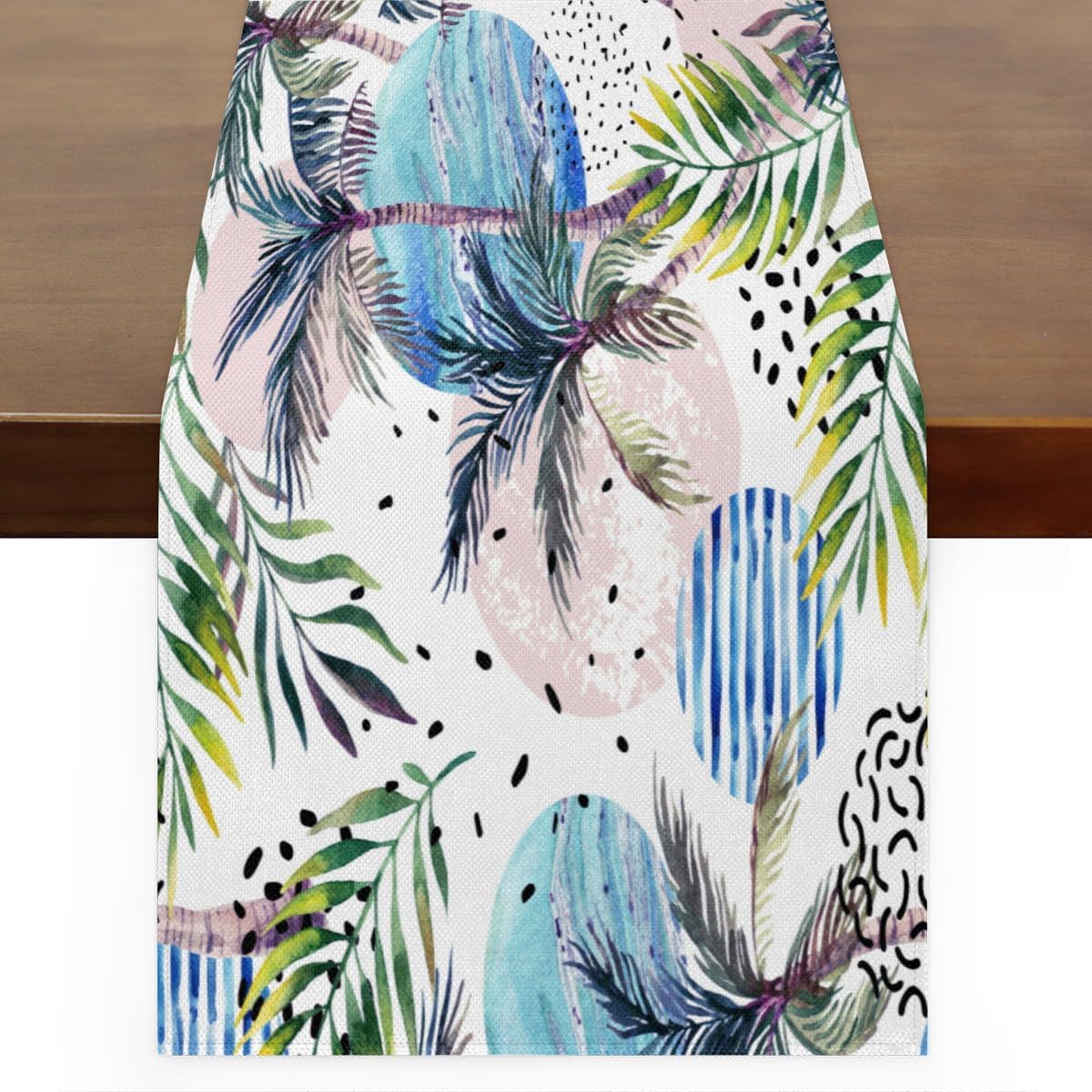 Table Runner Watercolor Beach Coconut Tree, Rustic Linen Table Cloth for Farmhouse Kitchen, Dinner, Events, Party, Holiday Table Decor 13 x 60 Inches