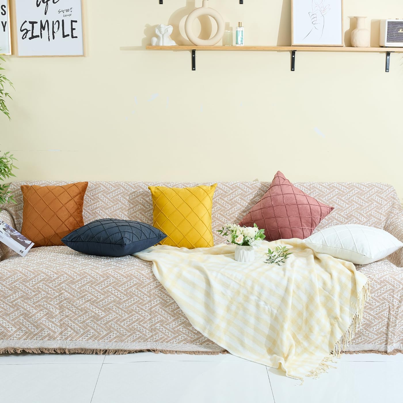 Sioloc Juego de 2 fundas de almohada decorativas de terciopelo, fundas de cojín cuadradas y suaves para el hogar, sofá o cama, 18 x 18 pulgadas,
