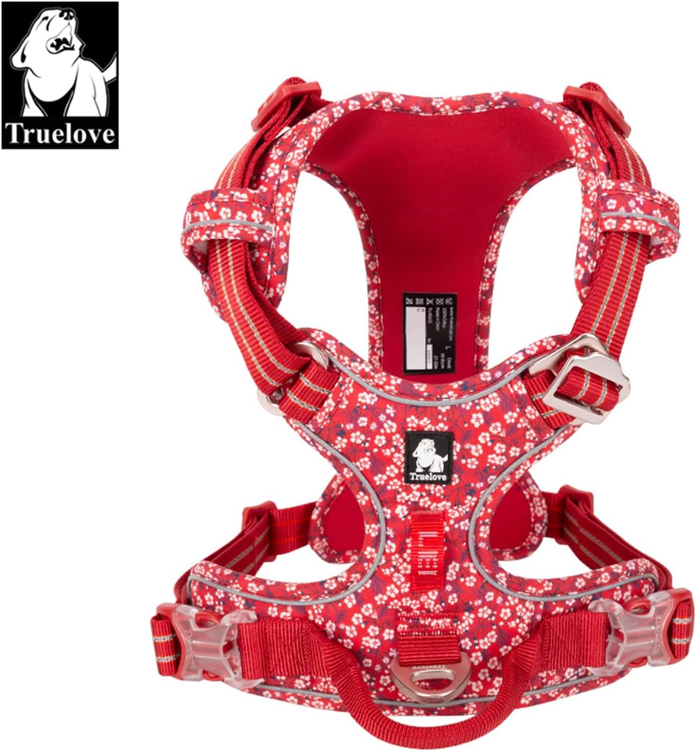 Truelove TLH5655 – Arnés para perro con clip frontal ajustable, ajustable, sin tirones, reflectante, cómodo, duradero, suave, de algodón, con asa