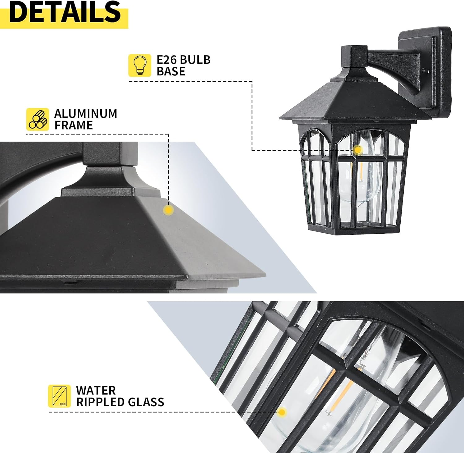 Zanritelit Farol de pared para exteriores, color negro mate, impermeable, accesorios de iluminación exterior, aplique de montaje en pared para casa,