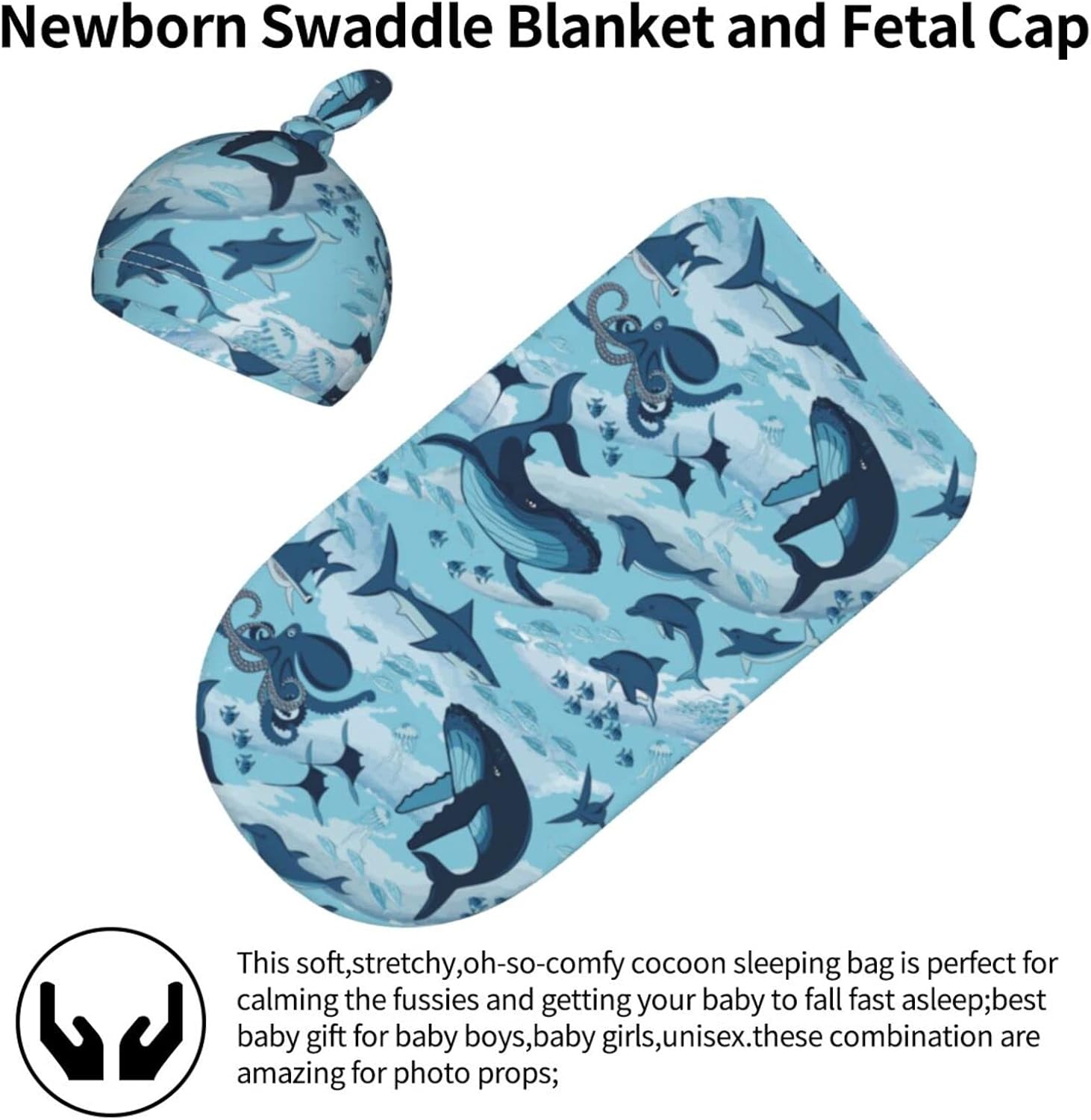 Manta envolvente para recién nacido, con diseño de delfines, tiburones, ballena, pulpo, manta suave con gorro, regalos para niños y niñas