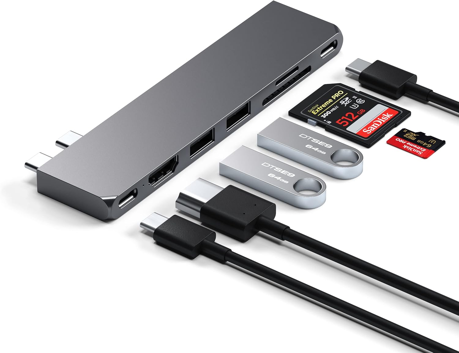 Satechi Adaptador multipuerto USB C Hub Pro Slim, dongle 7 en 1 para MacBook ProAir M2 con puerto USB 4, resolución HDMI 4K, USB3.2 Gen 2, lector de