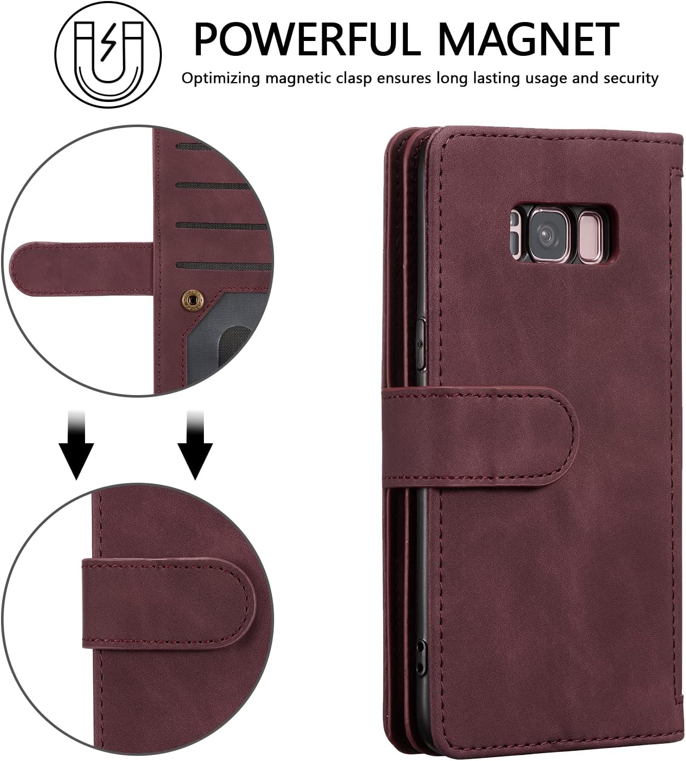 EYZUTAK Funda de teléfono tipo cartera para Samsung Galaxy S8, retro mate 9 ranuras para tarjetas, funda de bolsillo con cremallera, cierre