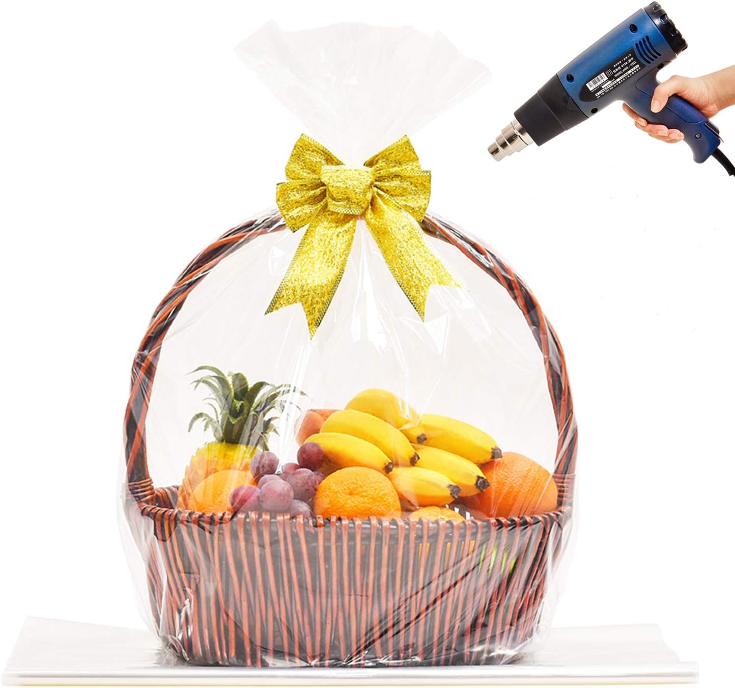 LazyMe Bolsas retráctiles de celofán para cesta de Pascua de 32 x 40 pulgadas, bolsas retráctiles grandes, transparentes, paquete de 10