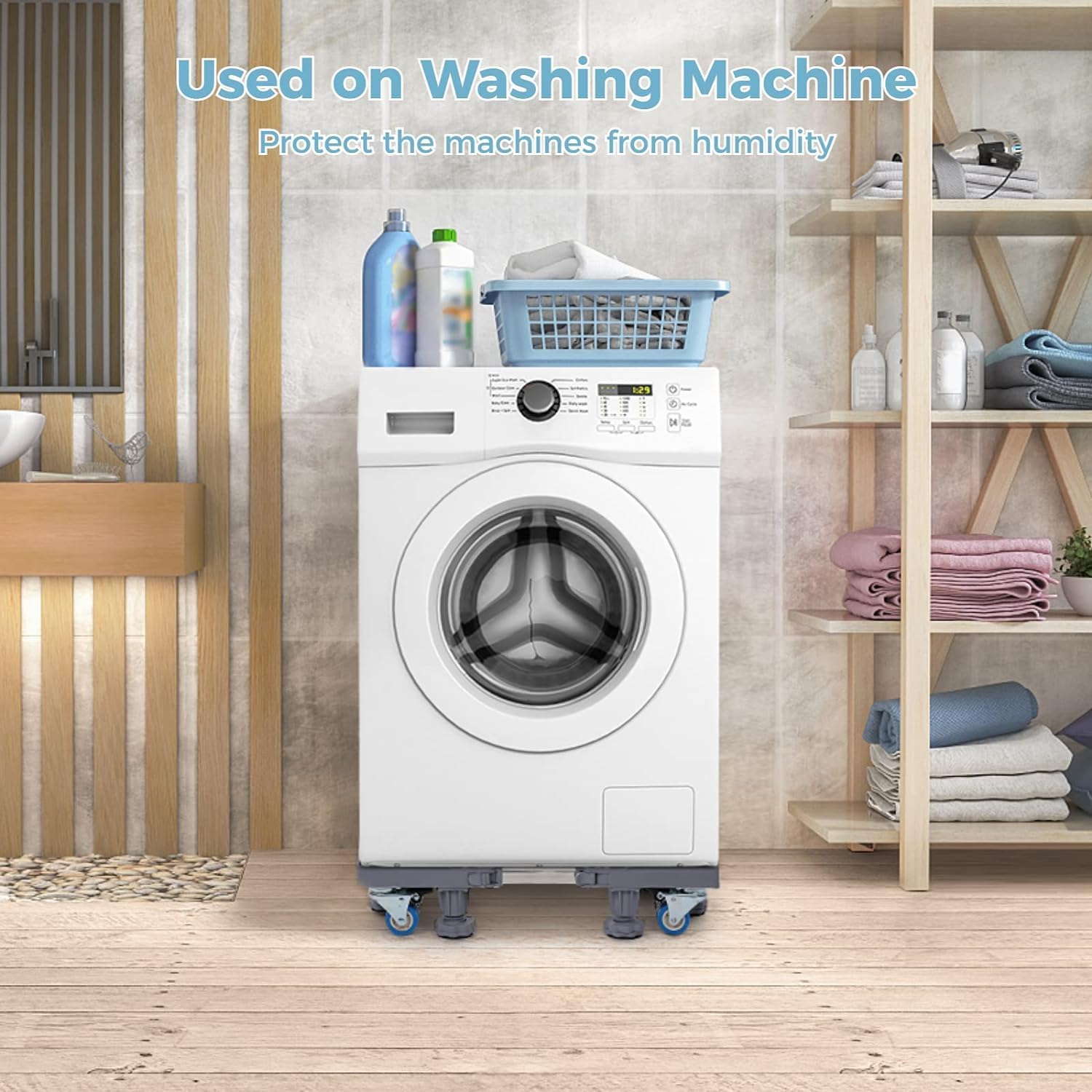 YOKEPO Base móvil para nevera mejorada con 4 ruedas de bloqueo y 4 pies fuertes de 16.5 a 25.6 pies ajustable para muebles para lavadora, secadora,