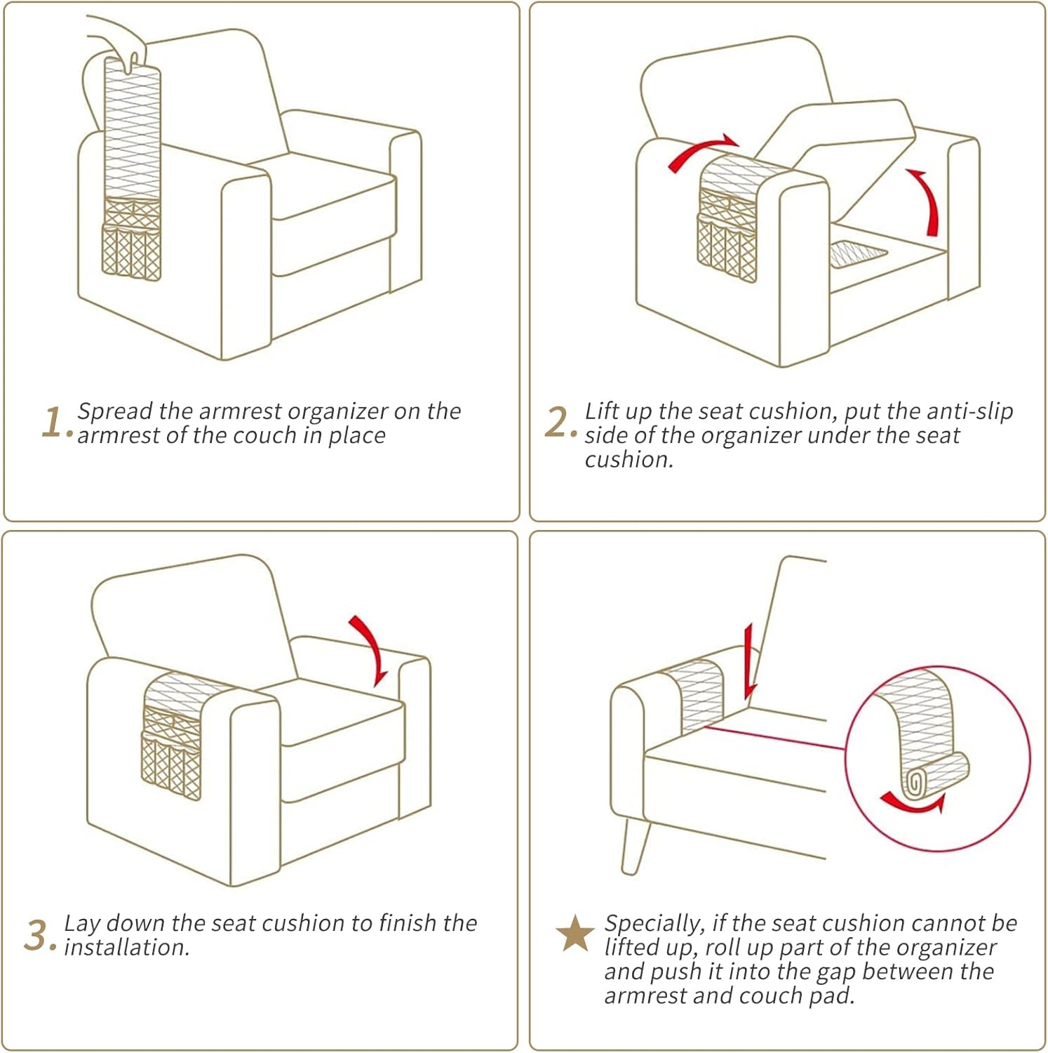 FYY Organizador de reposabrazos para sofá, soporte de control remoto, antideslizante, color marrón, para sillón reclinable con 5 bolsillos para
