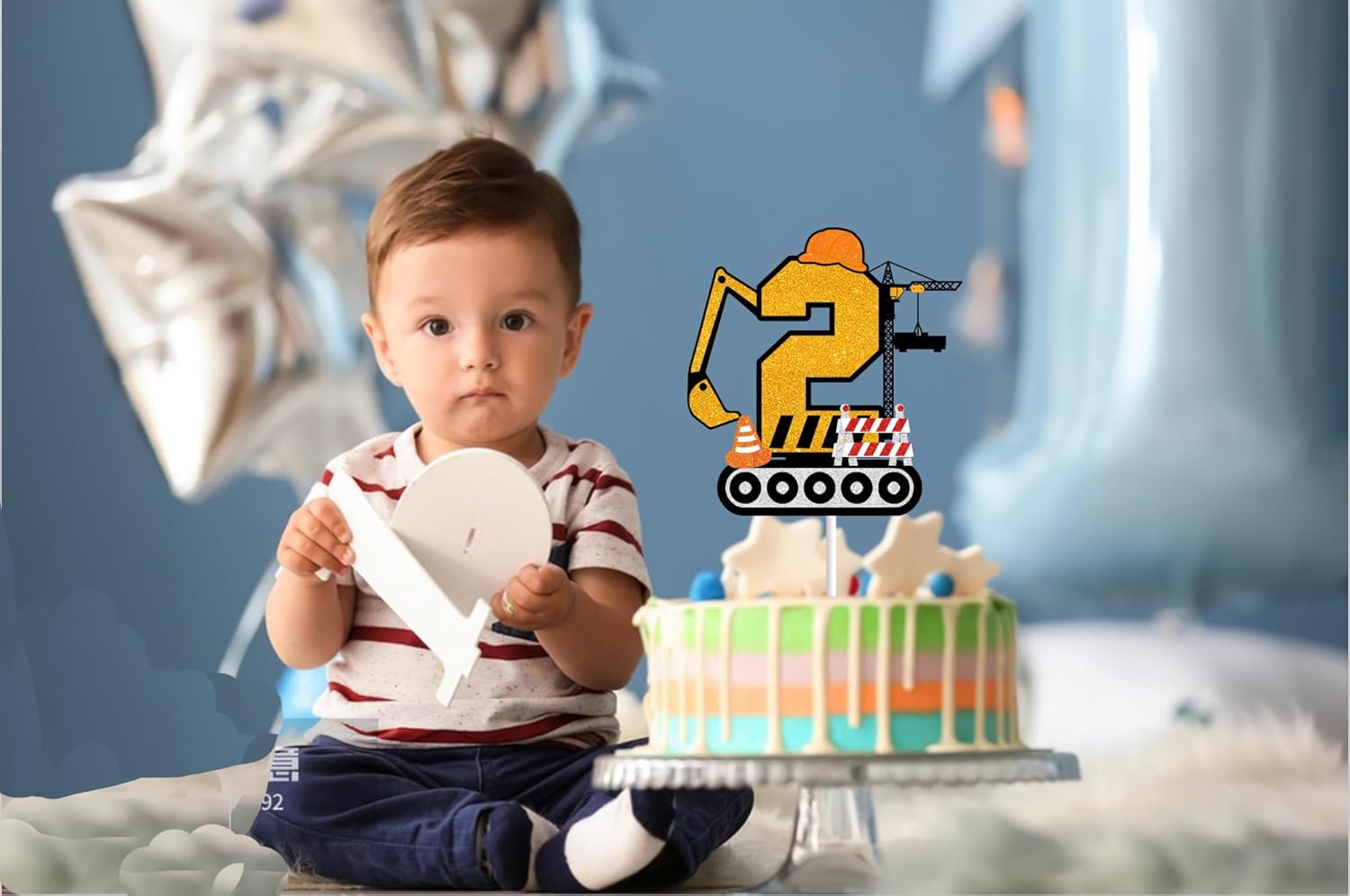 Decoración de pastel de construcción para niños y niñas, baby shower, 2 cumpleaños, suministros de fiesta temática de construcción, camión, tractor,