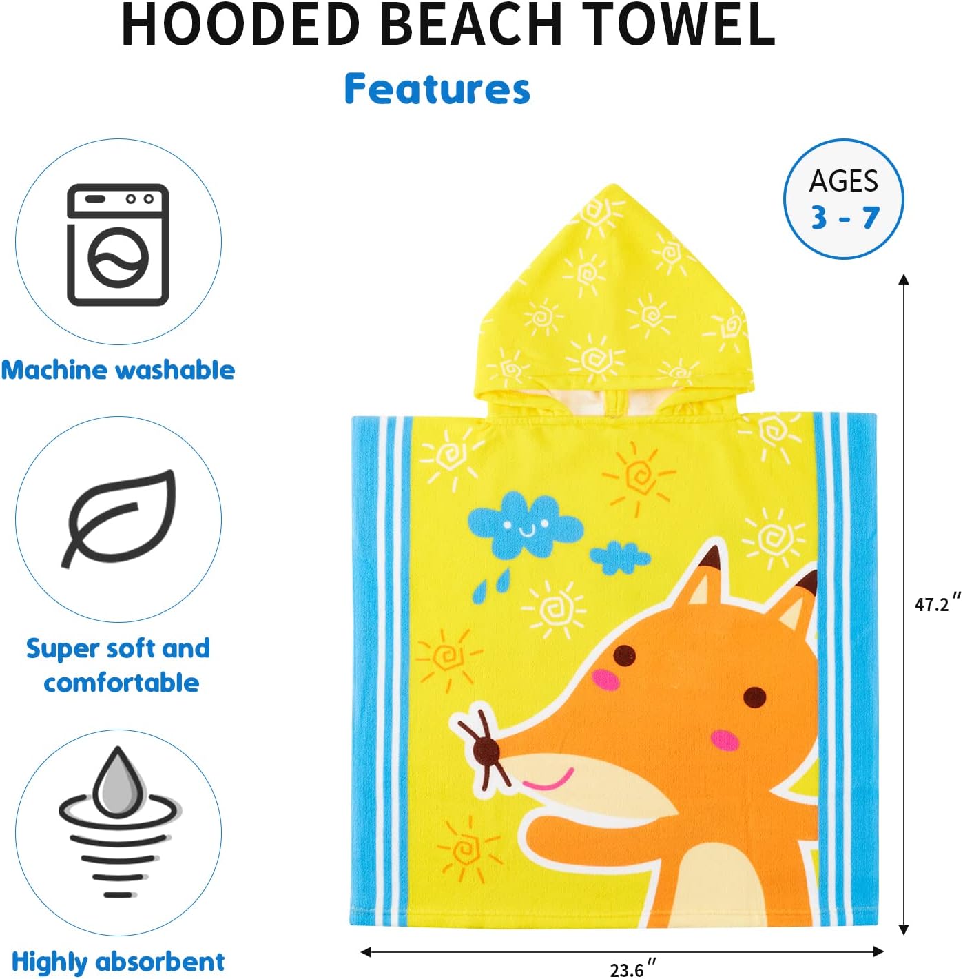SYNPOS Toalla de baño para bebé, toalla de playa con capucha más gruesa para niños y niñas, toalla de baño con capucha más suave para piscina,
