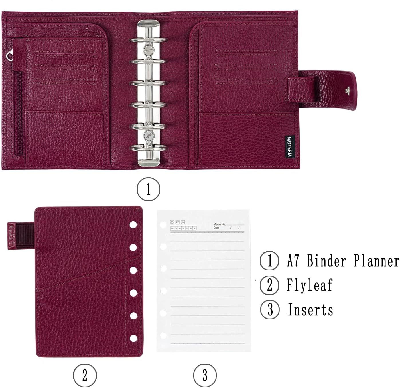 Moterm Pocket Luxe – Planificador de anillos  Organizador de carpeta de cuero genuino (anillo de 1.18 pulgadas, diseño de remolacha de guijarro