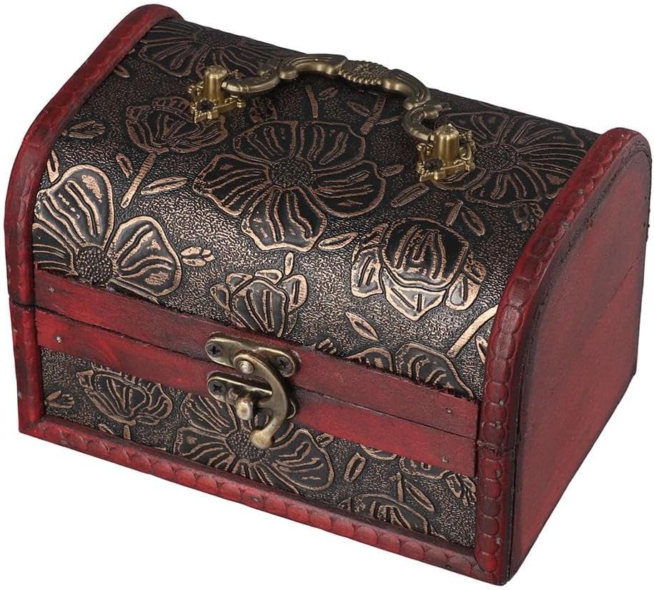 Pequeño cofre del tesoro con caja de seguridad Cosméticos Joyería Regalo Tesoro Caja de almacenamiento Artesanía de madera Adornos decorativos para