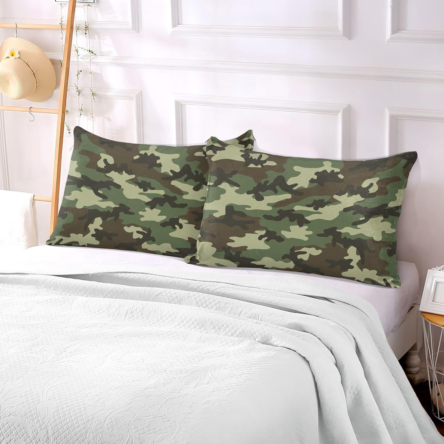 Funda de almohada de camuflaje militar para cabello y piel, fundas de almohada tamaño Queen de 20 x 30 pulgadas, fundas de almohada tamaño corporal
