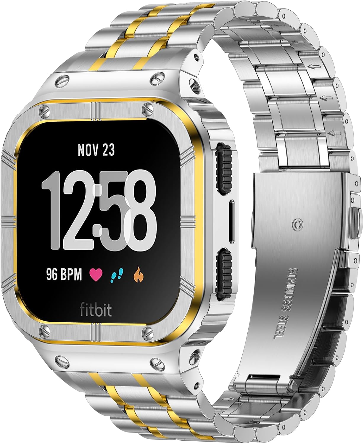 Correa de reloj de acero inoxidable con funda compatible con Fitbit Versa 4Versa 3Versa 2VersaFitbit Versa LiteFitbit Sense 2Sense Bands, pulseras