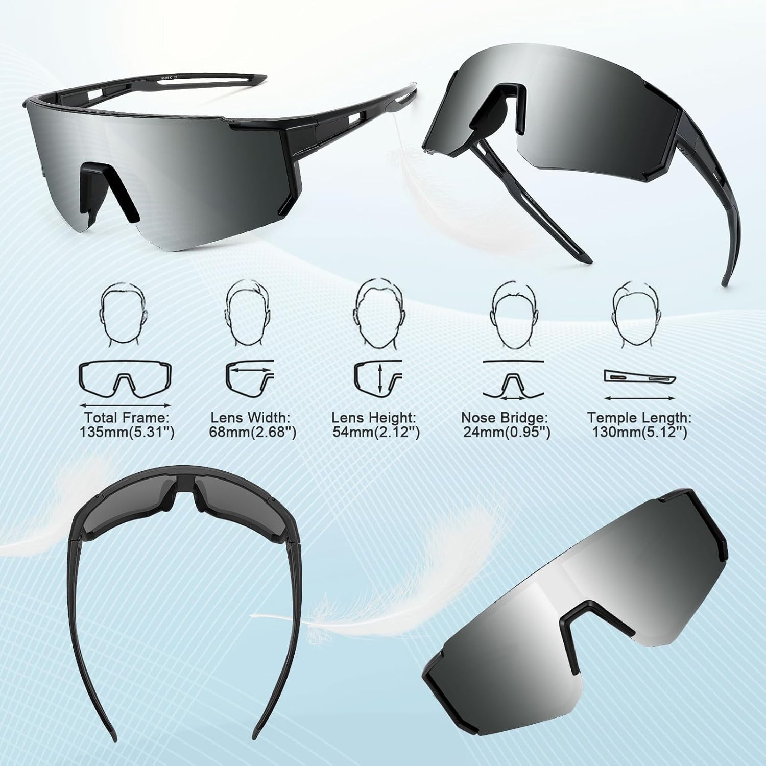 WANWAN Gafas de sol para jóvenes y adolescentes, lentes de sol para niños, gafas de béisbol deportivas, ciclismo, softbol, visera, unisex, adultos,
