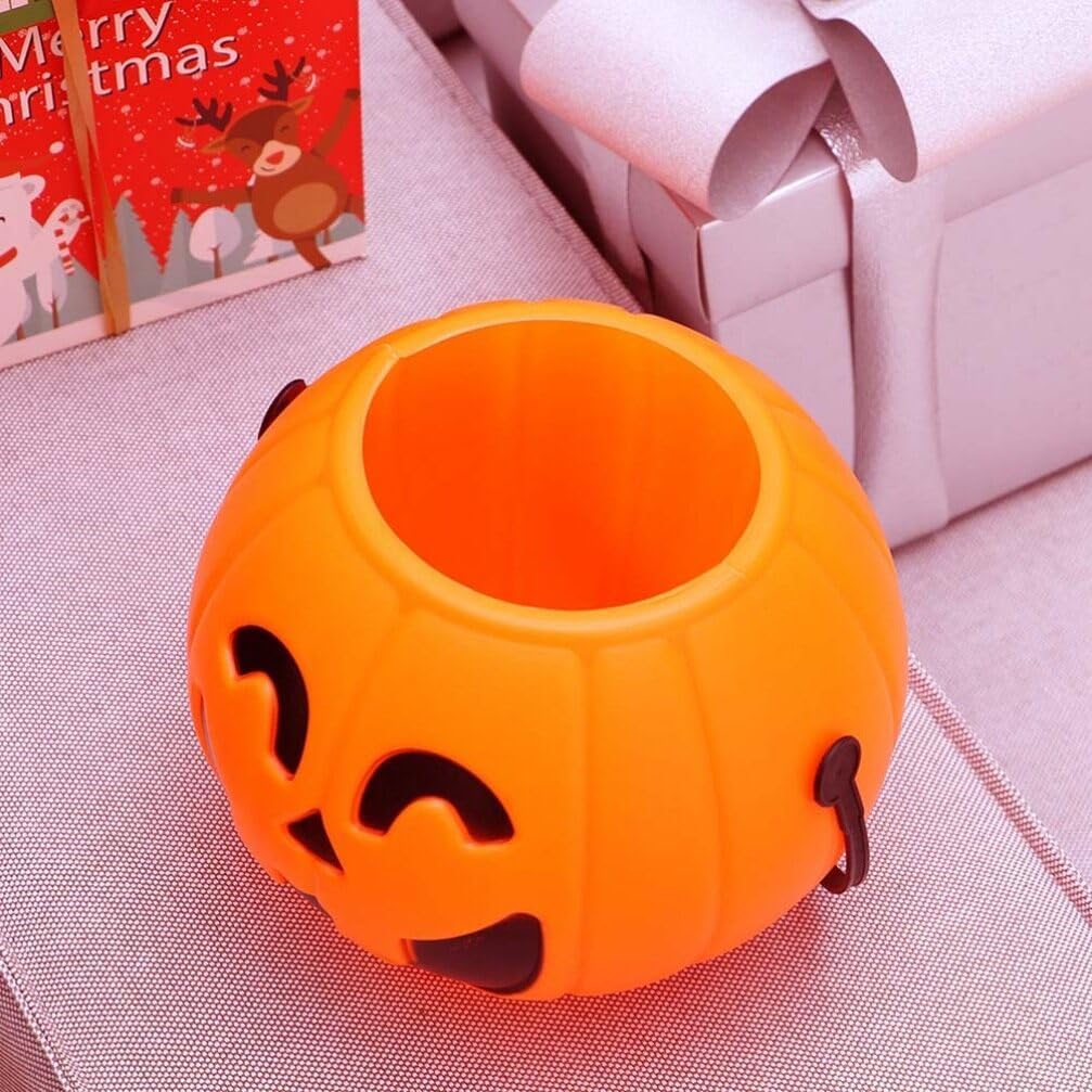 Abaodam Cubo de calabaza de Halloween portátil para dulce o truco, cubo de almacenamiento de caramelos Jack O Lantern, cubo de plástico para dulces