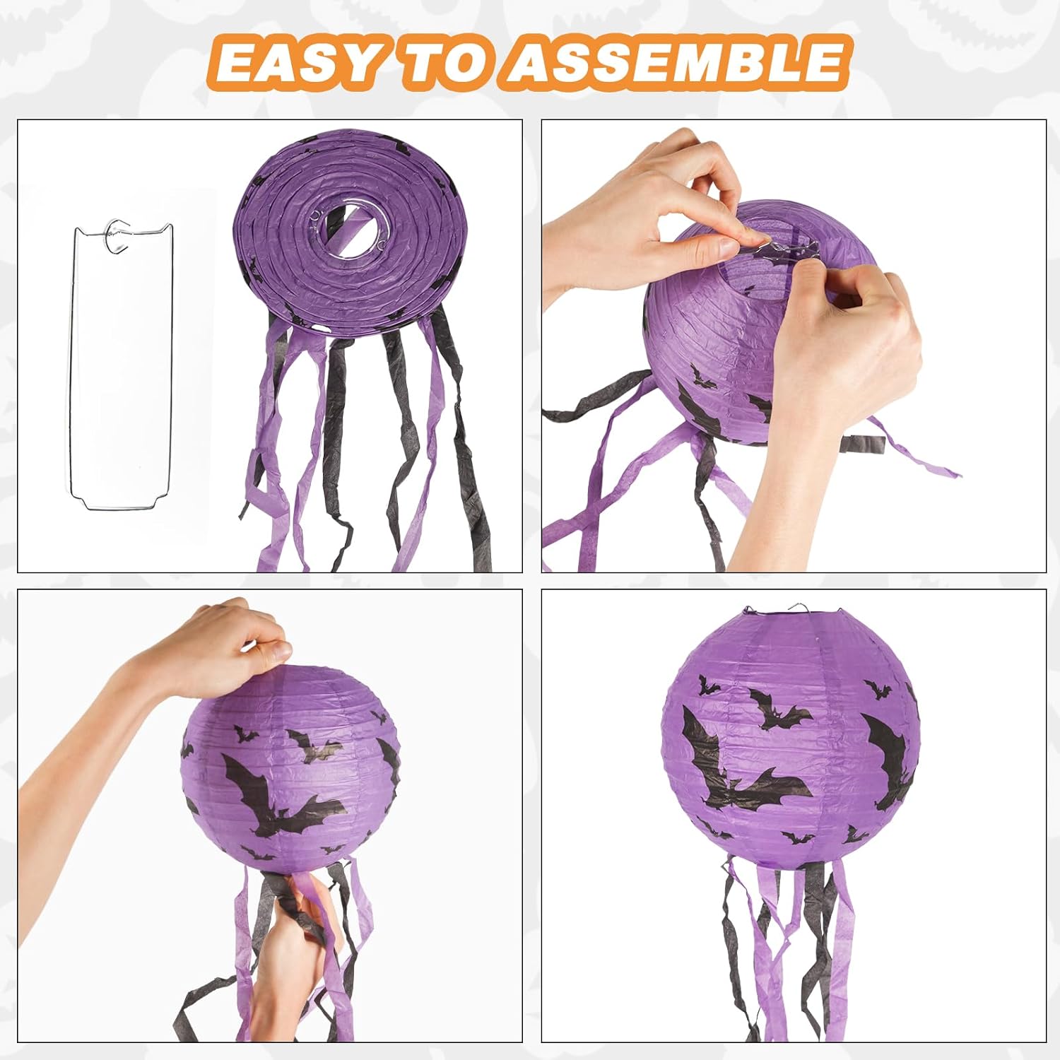5 linternas de papel de Halloween, linternas colgantes plegables de Halloween con borlas, linternas de papel espeluznantes para decoración de fiesta