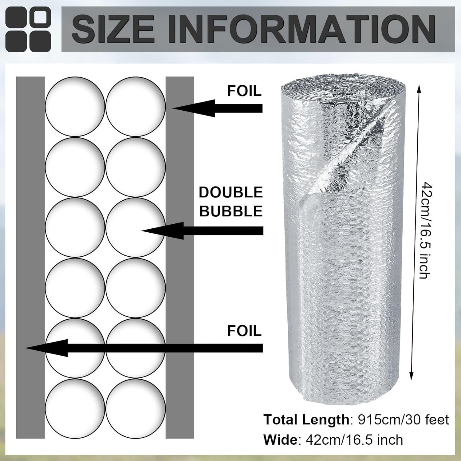 Amylove Rollo de aislamiento reflectante de doble burbuja para verano, cubierta de tragaluz para bloquear los rayos UV del sol, calor, lámina de