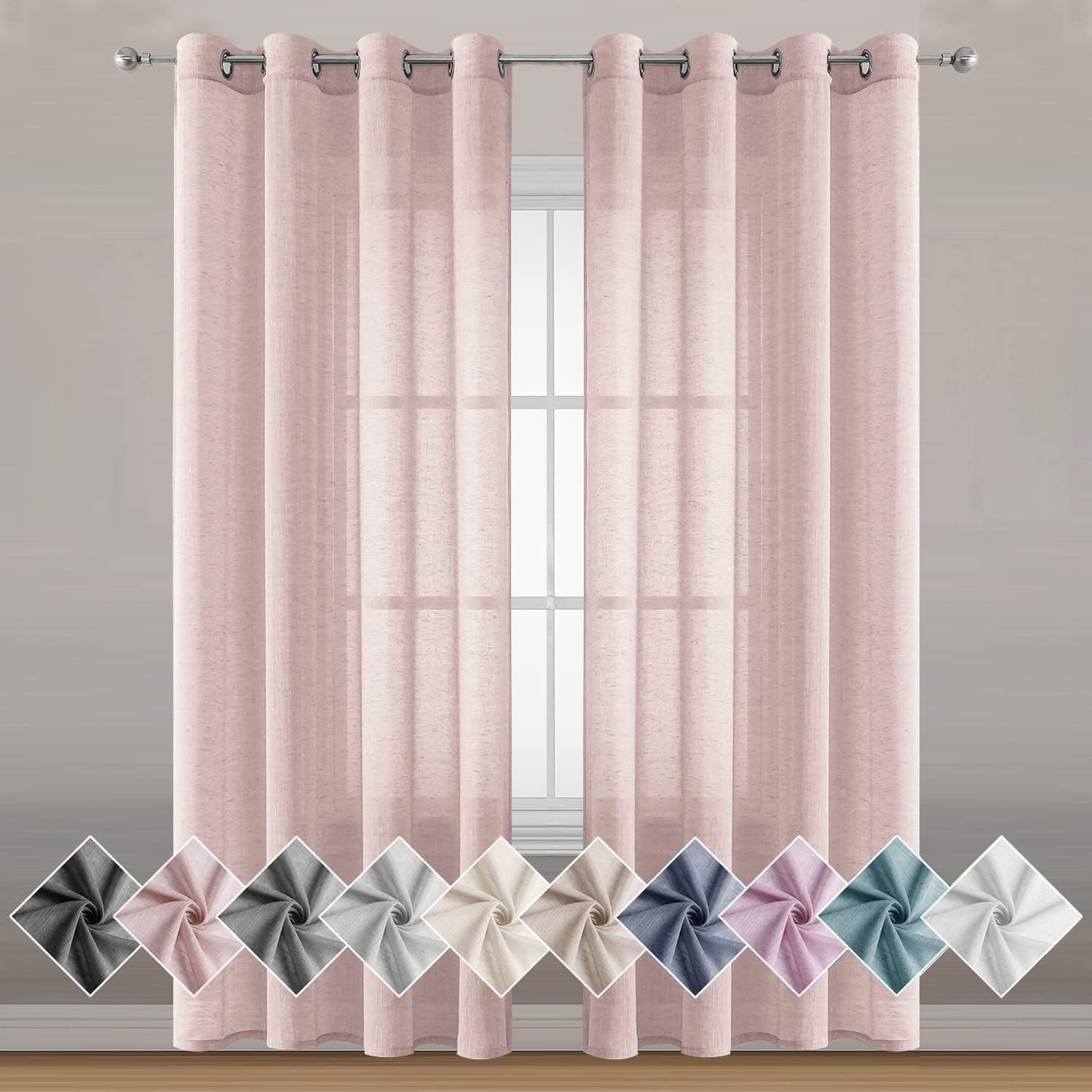 SELETEX – Cortinas traslúcidas de lino natural color rosa rubor para sala de estar, elegantes cortinas lisas para ventana que filtran la luz,