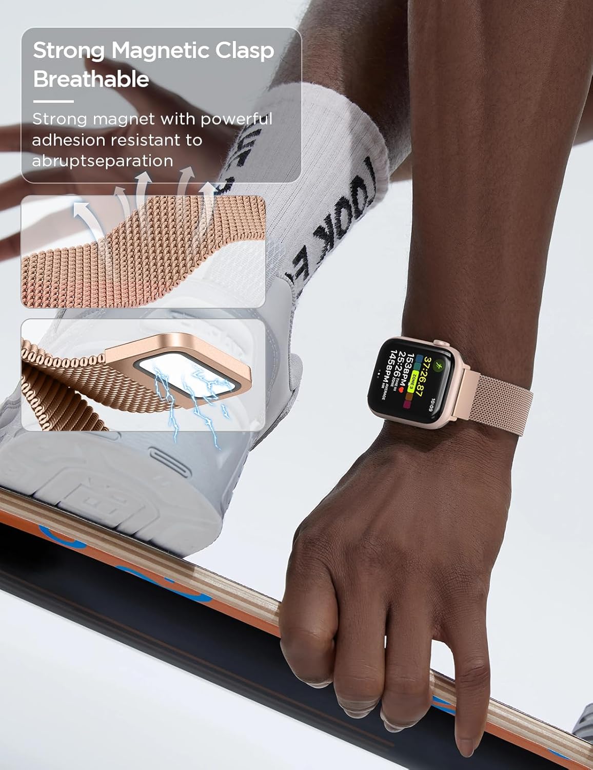 Correa milanesa original patentada compatible con Apple Watch Series 9, 8, 7, 6, 5, 4, 3, Ultra 2, 1, SE, de 1.929 in, 1.772 in, 1.732 in, 1.654 in,