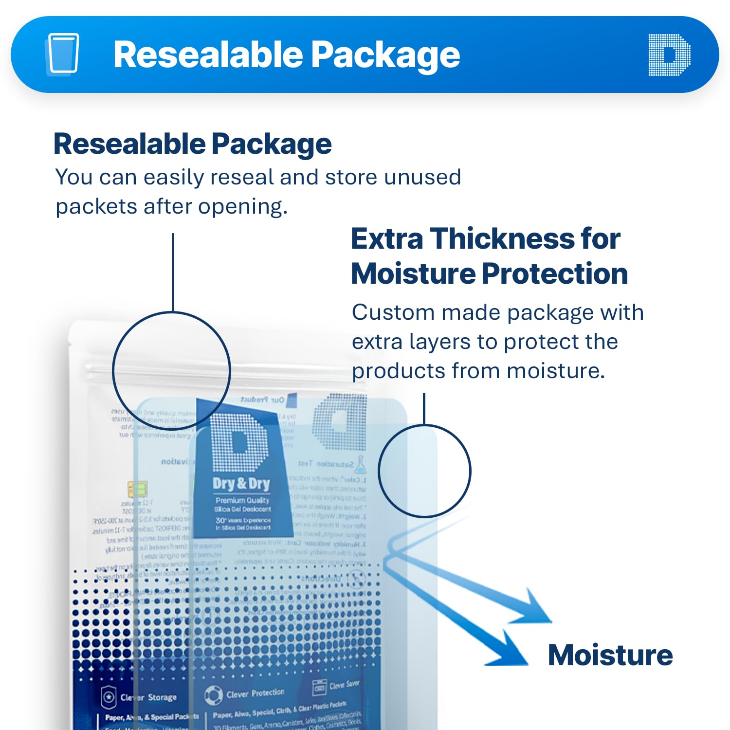 Dry & Dry 1.76 oz 5 paquetes Paquetes de gel de sílice desecantes, paquetes de sílice – Paquetes de gel de sílice recargable, absorbentes de