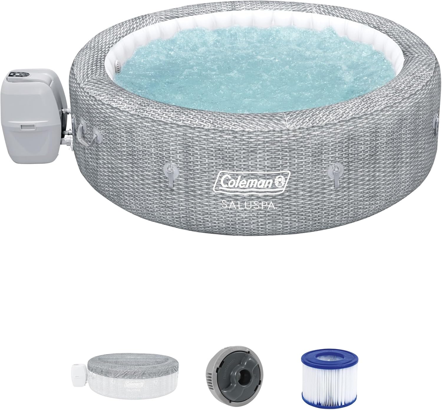 Coleman SaluSpa Sicily AirJet – Bañera de hidromasaje con 180 chorros relajantes con juego de 6 asientos antideslizantes para piscina y spa con