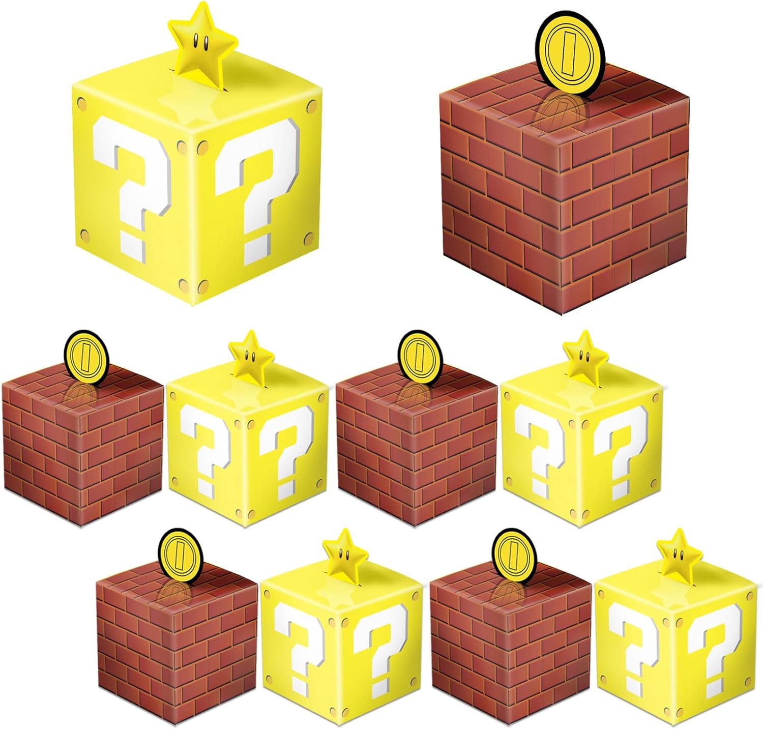 YOPENMOUNE Mario Party Treat Box 24 bolsas de regalo de bloques de ladrillos para videojuegos, suministros de decoración de regalos de fiesta