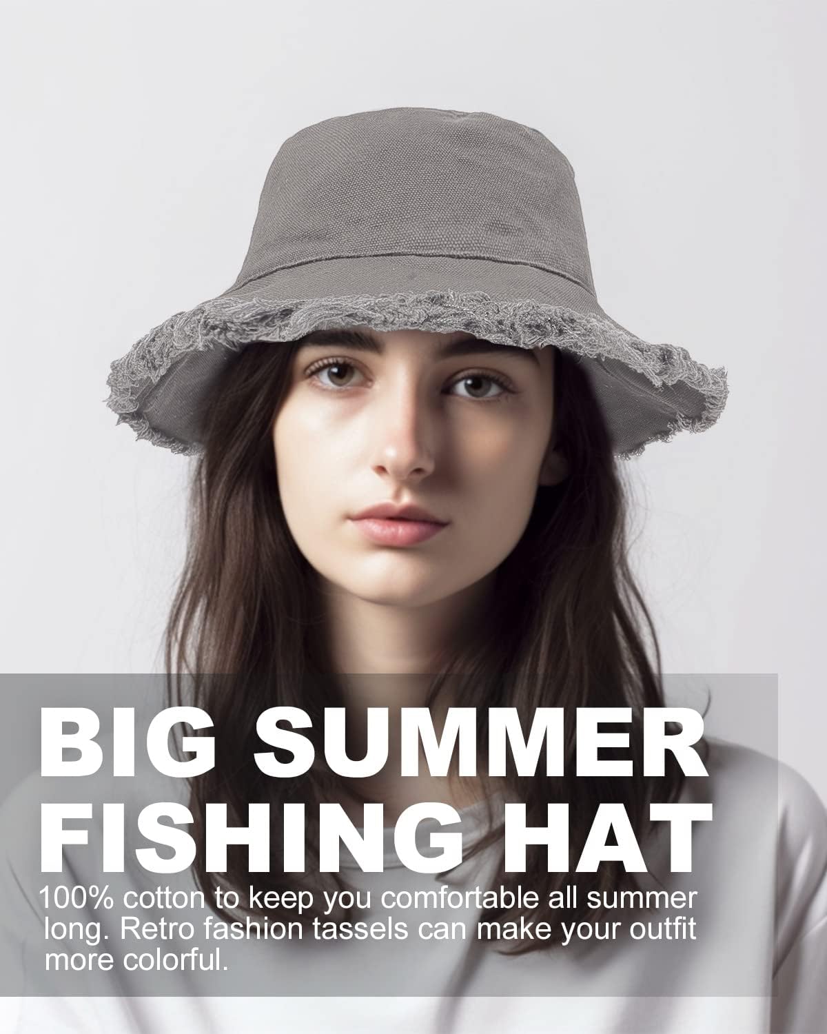 Zylioo Sombreros de pescador deshilachados XS-2XL, sombreros de pescador con borla y correa para la barbilla, sombrero de pesca con flecos de talla