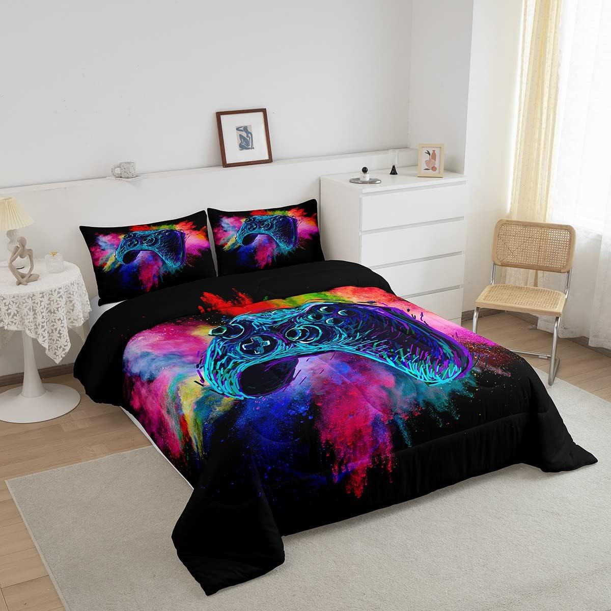 Erosebridal Juego de edredón de cama con estampado de videojuegos para niños, tamaño King, juego de ropa de cama para niños y niñas, colorido