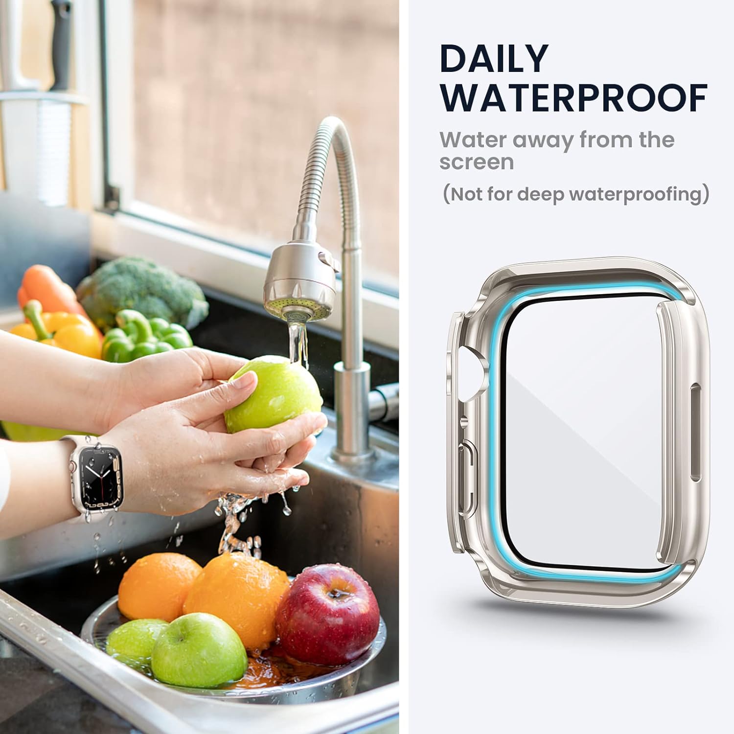 Tensea – Funda protectora de pantalla impermeable para Apple Watch (2 en 1) para Apple Watch Serie SE 7, 5, 4, accesorios de 45 mm, iWatch protector