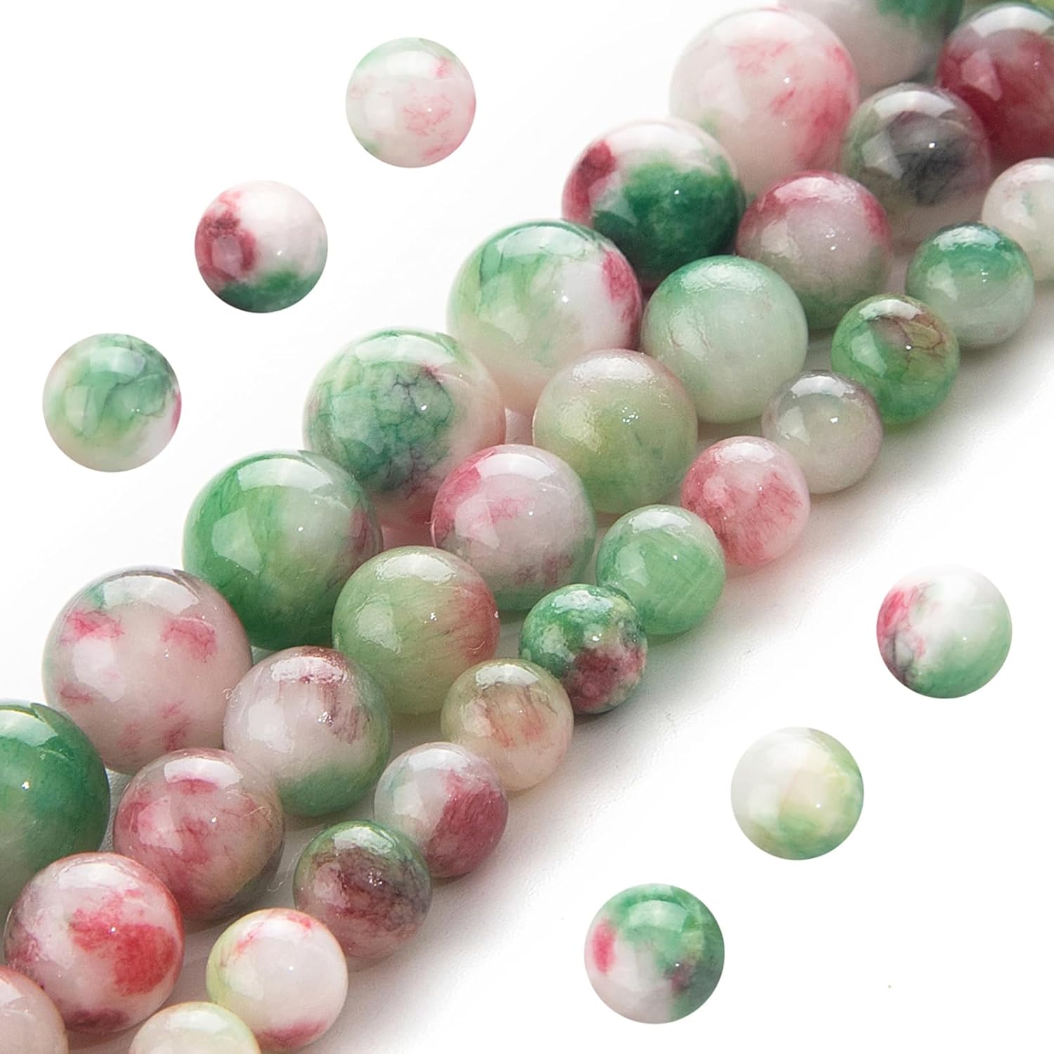 Cuentas de piedras preciosas naturales para la fabricación de joyas, cuentas de jaspe imperial color verde claro, blanco y rojo, cuentas redondas