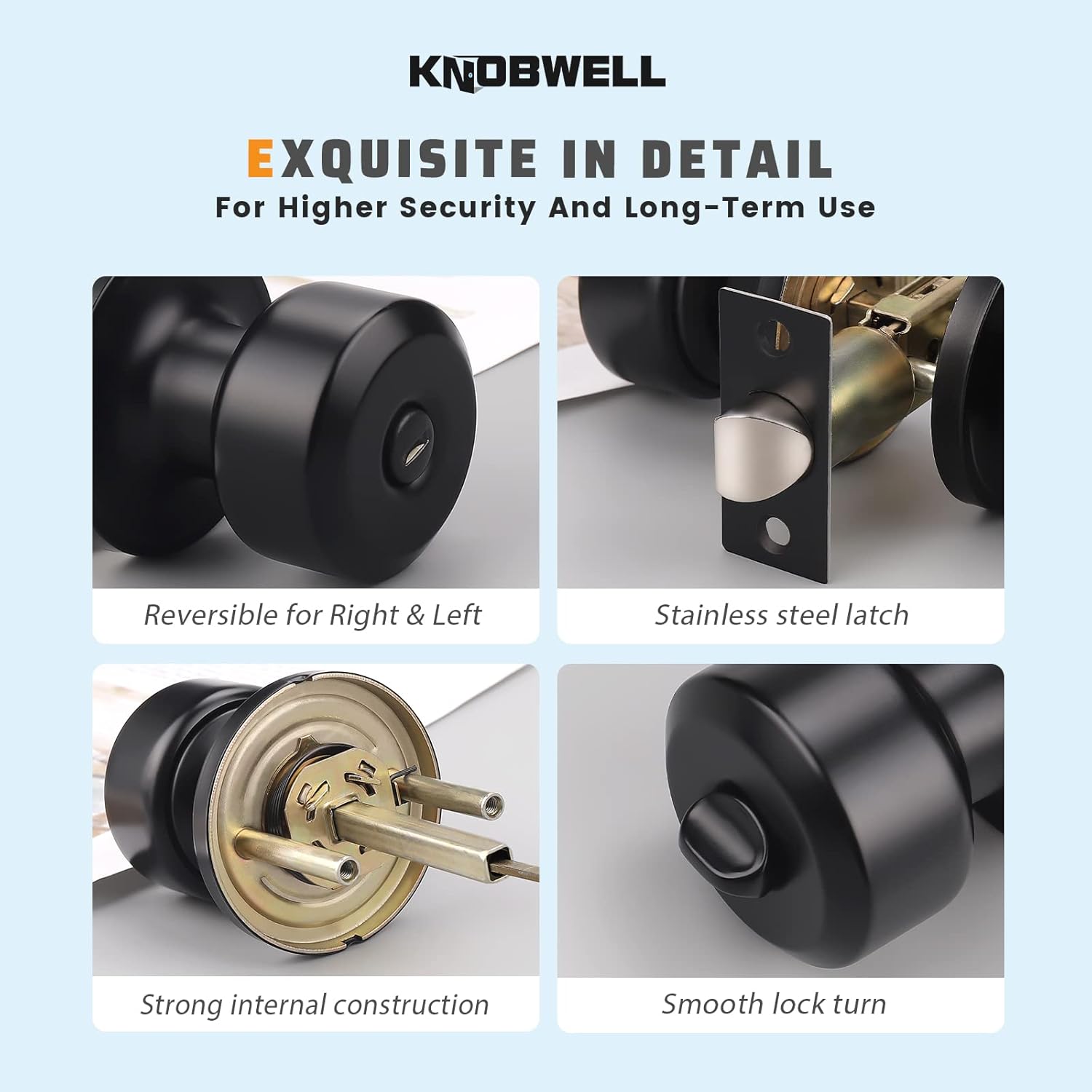 KNOBWELL – Paquete de 5 manijas de privacidad para puerta interior, para habitación o baño, color negro mate, forma circular