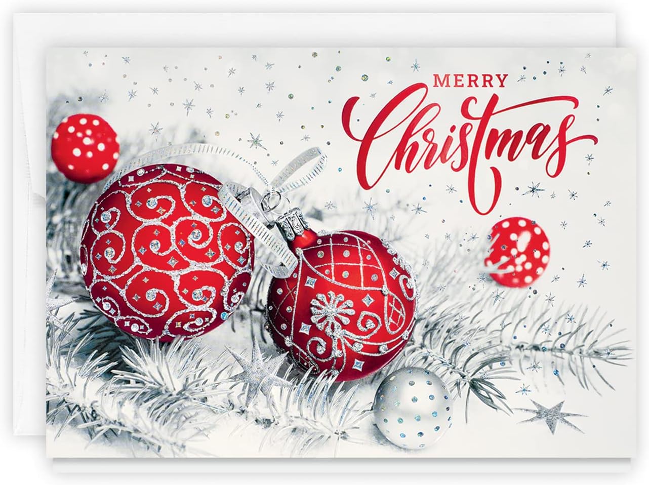 The Gallery Collection, Paquete de 25 tarjetas, tarjetas de Navidad con sobres forrados de aluminio (adornos de abeto plateado), para negocios o