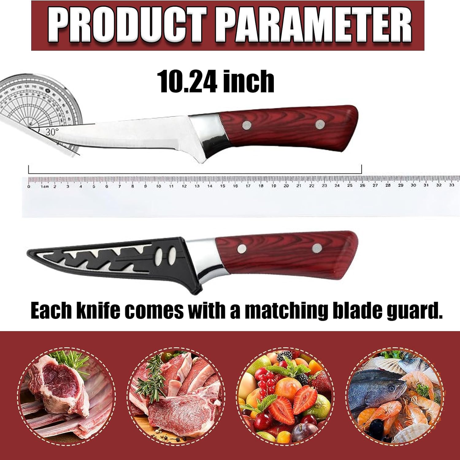 Magicorange Cuchillo para deshuesar, cuchillo de cocina afilado de acero inoxidable de 5.7 pulgadas para carne, pescado, aves, espiga completa,