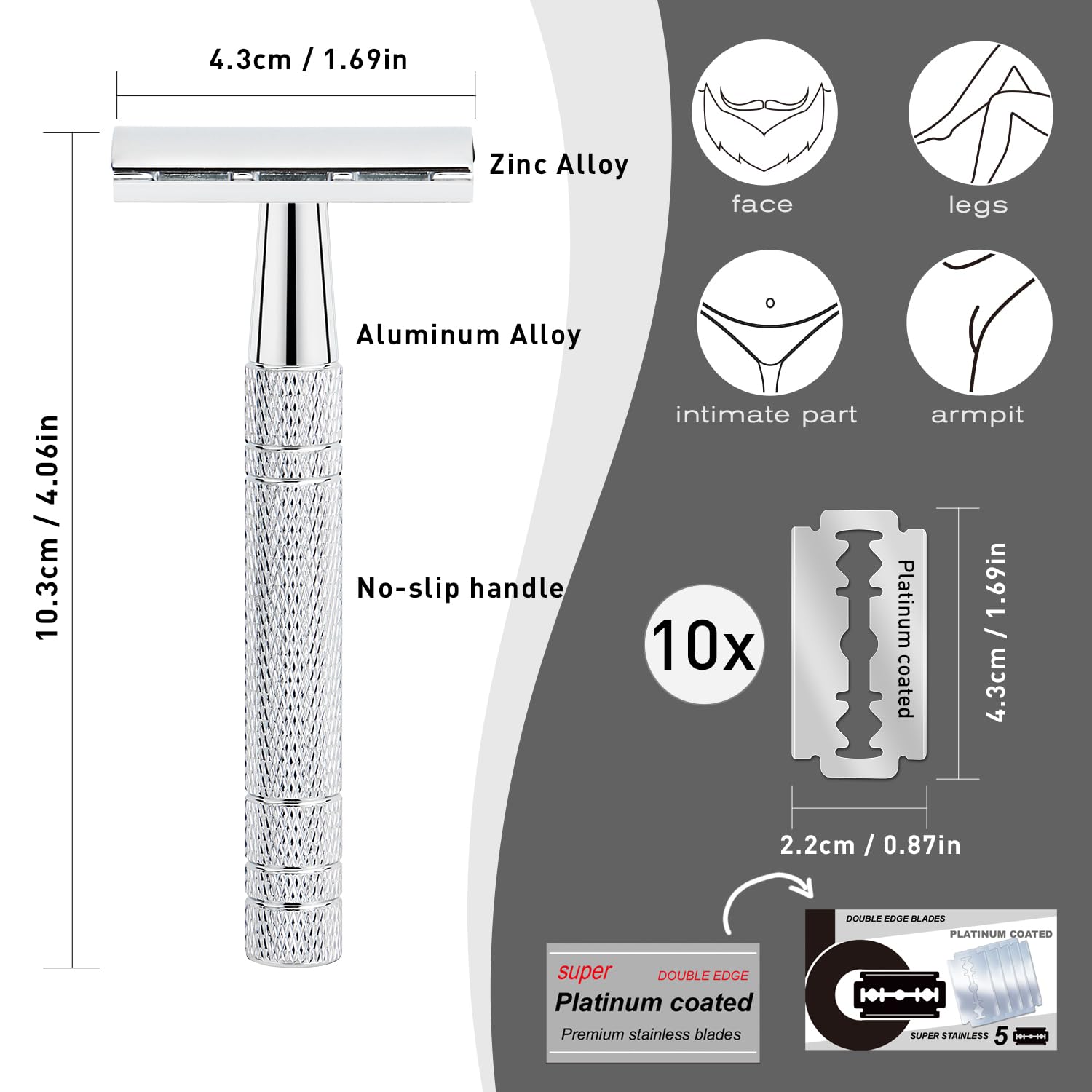 Maquinilla de afeitar de seguridad plateada de doble filo con soporte para hombres y mujeres, maquinilla de afeitar reutilizable de una sola hoja